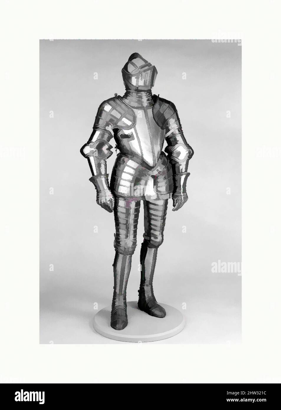 Kunst inspiriert von Field Armor wahrscheinlich von Sir John, ca. 1587, restauriert und fertiggestellt 1915, Greenwich; New York, New York, Greenwich, Stahl, Gold, Leder, WT. 68 lb. 8 oz. (31,07 kg), Armor for man, Sir John Scudamore (1541 oder 1542–1623) wurde von Classic Works, die von Artotop mit einem Schuss Modernität modernisiert wurden, zum Gentleman-Rentner ernannt. Formen, Farbe und Wert, auffällige visuelle Wirkung auf Kunst. Emotionen durch Freiheit von Kunstwerken auf zeitgemäße Weise. Eine zeitlose Botschaft, die eine wild kreative neue Richtung verfolgt. Künstler, die sich dem digitalen Medium zuwenden und die Artotop NFT erschaffen Stockfoto