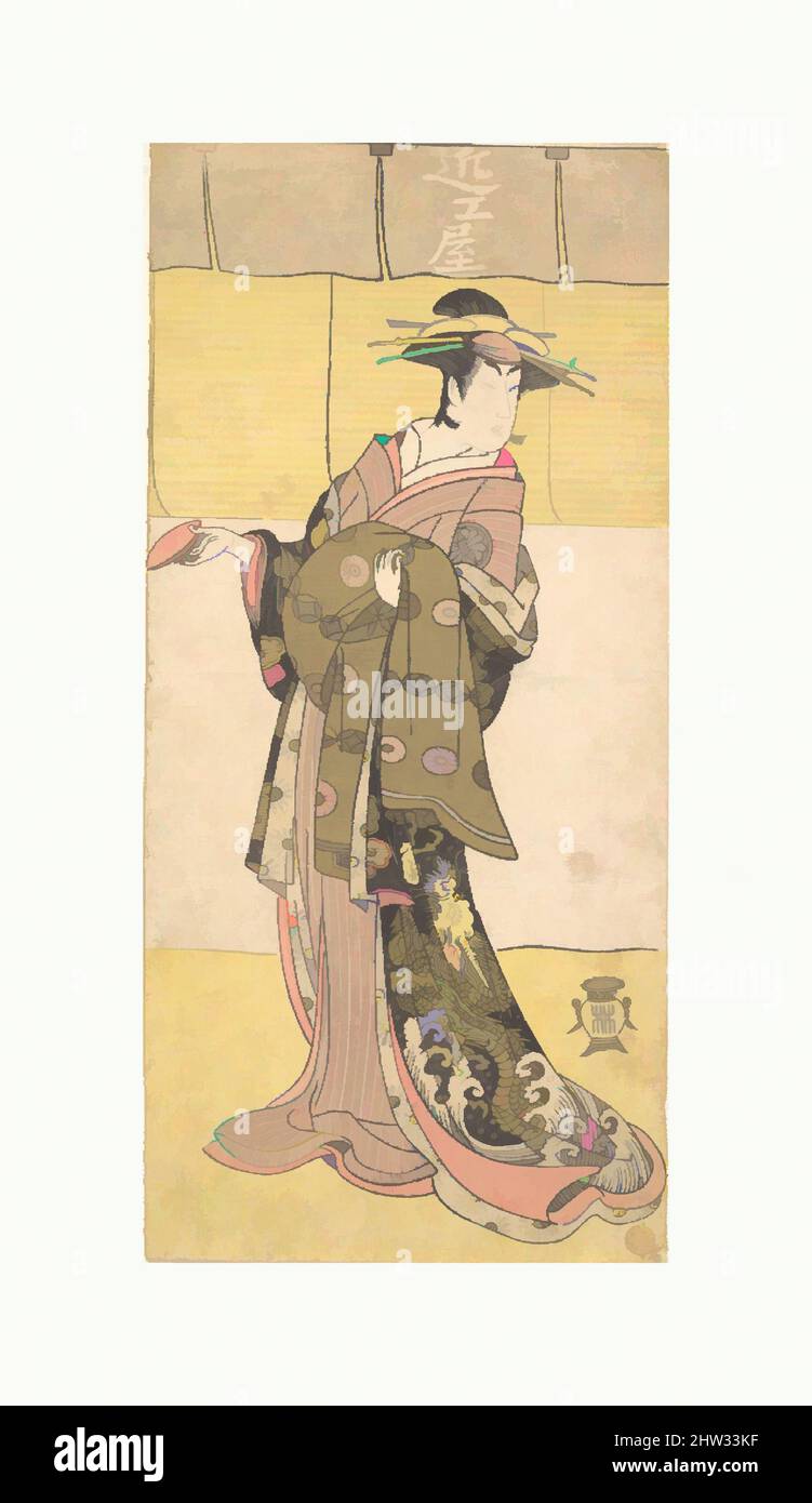 Kunst inspiriert von einem Schauspieler der Segawa-Linie (Tomisaburo?) Als Kurtisane, Edo-Periode (1615–1868), ca. 1790, Japan, Polychromer Holzschnitt; Tinte und Farbe auf Papier, 12 7/32 x 5 2/3 Zoll (31,1 x 14,4 cm), Drucke, Katsukawa Shunkō (japanisch, 1743–1812, Klassische Werke, die von Artotop mit einem Schuss Moderne modernisiert wurden. Formen, Farbe und Wert, auffällige visuelle Wirkung auf Kunst. Emotionen durch Freiheit von Kunstwerken auf zeitgemäße Weise. Eine zeitlose Botschaft, die eine wild kreative neue Richtung verfolgt. Künstler, die sich dem digitalen Medium zuwenden und die Artotop NFT erschaffen Stockfoto