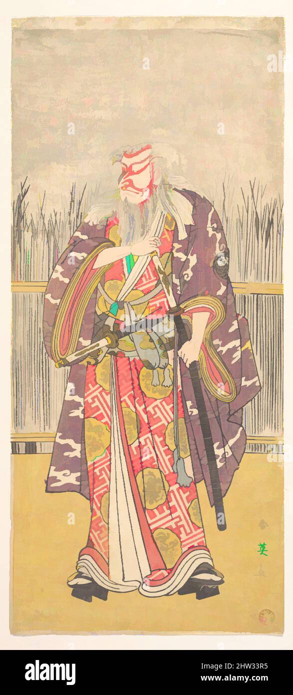 Kunst inspiriert von nicht identifiziertem Schauspieler der Ichikawa-Linie in der Rolle des hige no Ikyu, Edo-Periode (1615–1868), ca. 1795, Japan, Polychromer Holzschnitt; Tinte und Farbe auf Papier, 12 3/4 x 5 5/8 Zoll (32,4 x 14,3 cm), Drucke, Katsukawa Shun'ei (japanisch, 1762–1819, Klassische Werke, die von Artotop mit einem Schuss Moderne modernisiert wurden. Formen, Farbe und Wert, auffällige visuelle Wirkung auf Kunst. Emotionen durch Freiheit von Kunstwerken auf zeitgemäße Weise. Eine zeitlose Botschaft, die eine wild kreative neue Richtung verfolgt. Künstler, die sich dem digitalen Medium zuwenden und die Artotop NFT erschaffen Stockfoto