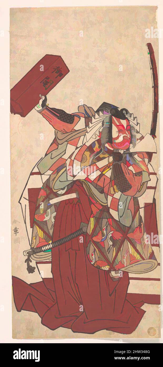 Kunst inspiriert von der vierten Ichikawa Danjuro in Shibaraku, Edo-Periode (1615–1868), 12. Monate, 1774, Japan, Polychromer Holzschnitt; Tinte und Farbe auf Papier, 12 11/32 x 5 1/2 Zoll (31,4 x 14,0 cm), Drucke, Katsukawa Shunshō (japanisch, 1726–1792, Klassische Werke, die von Artotop mit einem Schuss Moderne modernisiert wurden. Formen, Farbe und Wert, auffällige visuelle Wirkung auf Kunst. Emotionen durch Freiheit von Kunstwerken auf zeitgemäße Weise. Eine zeitlose Botschaft, die eine wild kreative neue Richtung verfolgt. Künstler, die sich dem digitalen Medium zuwenden und die Artotop NFT erschaffen Stockfoto