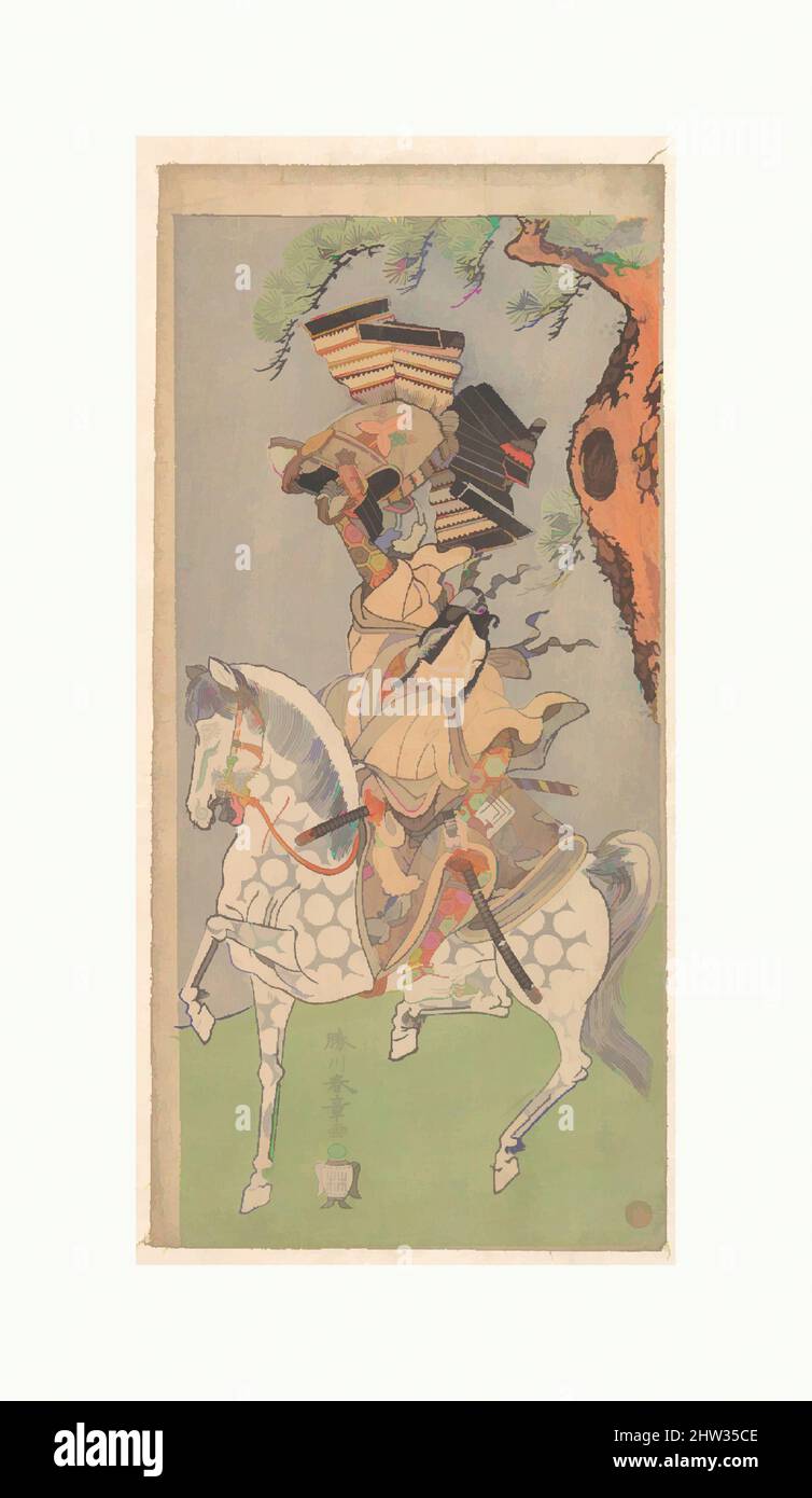 Kunst, inspiriert von Ichikawa Danjuro V als Krieger auf einem dunkelgrauen Pferd, Edo-Periode (1615–1868), 1771, Japan, Polychromer Holzschnitt; Tinte und Farbe auf Papier, 12 7/8 x 6 1/8 Zoll (32,7 x 15,6 cm), Drucke, Katsukawa Shunshō (japanisch, 1726–1792, Klassische Werke, die von Artotop mit einem Schuss Moderne modernisiert wurden. Formen, Farbe und Wert, auffällige visuelle Wirkung auf Kunst. Emotionen durch Freiheit von Kunstwerken auf zeitgemäße Weise. Eine zeitlose Botschaft, die eine wild kreative neue Richtung verfolgt. Künstler, die sich dem digitalen Medium zuwenden und die Artotop NFT erschaffen Stockfoto