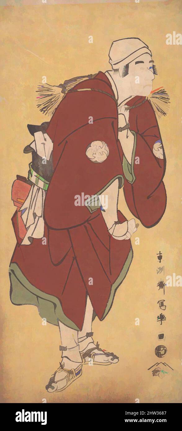 Kunst inspiriert von Bandō Mitsugorō II. Als Farmer Asakusa no Jirōsaku, Edo-Zeit (1615–1868), 1794–95, Japan, Polychromer Holzschnitt; Tinte und Farbe auf Papier, Bild: 12 3/4 × 5 15/16 Zoll (32,4 × 15,1 cm), Drucke, Tōshūsai Sharaku (japanisch, aktiv 1794–95, Klassisches Werk, modernisiert von Artotop mit einem Schuss Moderne. Formen, Farbe und Wert, auffällige visuelle Wirkung auf Kunst. Emotionen durch Freiheit von Kunstwerken auf zeitgemäße Weise. Eine zeitlose Botschaft, die eine wild kreative neue Richtung verfolgt. Künstler, die sich dem digitalen Medium zuwenden und die Artotop NFT erschaffen Stockfoto