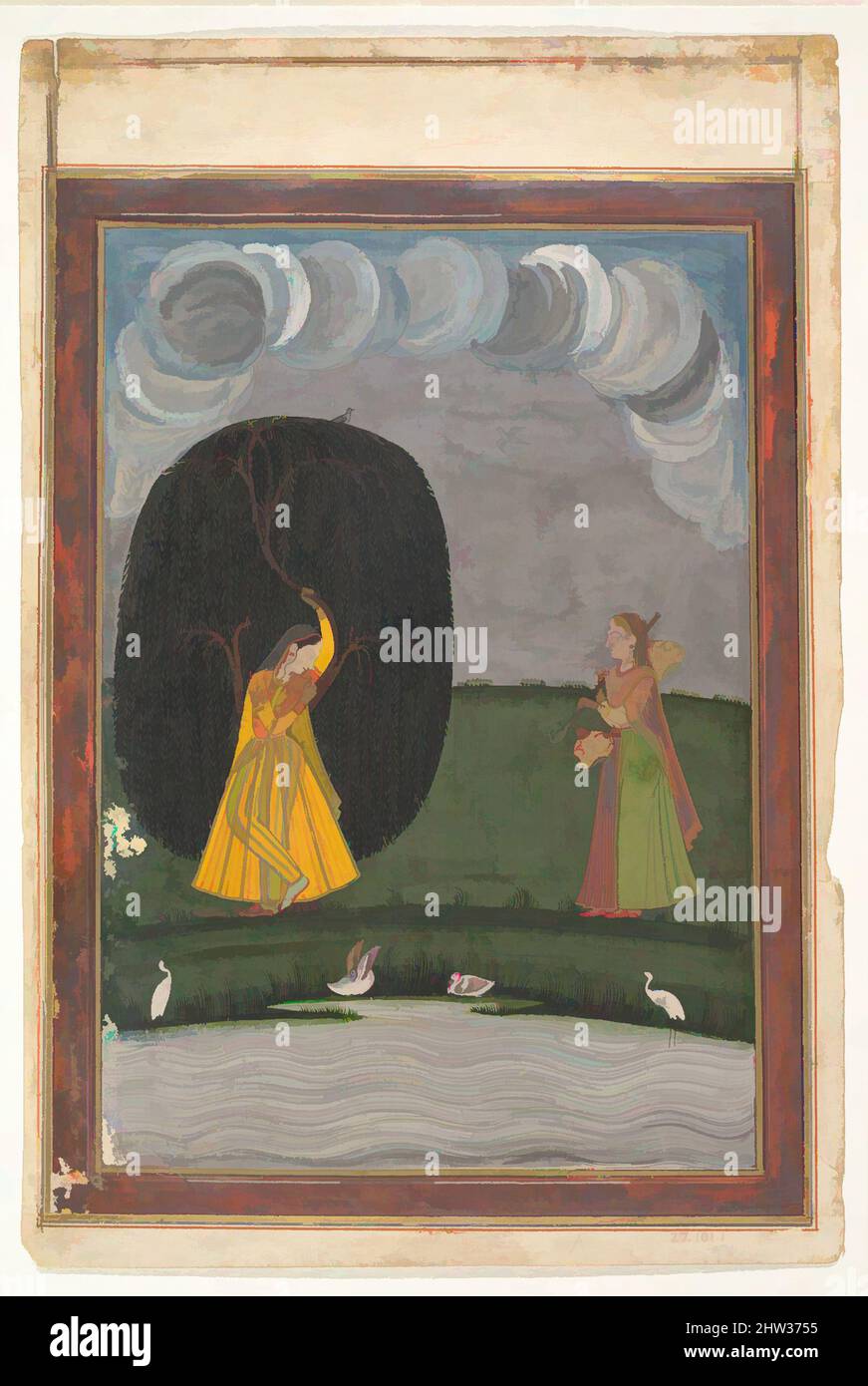 Kunst inspiriert durch Illustration aus einer Ragamala-Serie (Garland of Musical Modes), Ende des 18.. Jahrhunderts, Indien (Punjab Hills), Gouache auf Papier, Bild: 10 × 7 in. (25,4 × 17,8 cm), Gemälde, von Artotop modernisierte klassische Werke mit einem Schuss Moderne. Formen, Farbe und Wert, auffällige visuelle Wirkung auf Kunst. Emotionen durch Freiheit von Kunstwerken auf zeitgemäße Weise. Eine zeitlose Botschaft, die eine wild kreative neue Richtung verfolgt. Künstler, die sich dem digitalen Medium zuwenden und die Artotop NFT erschaffen Stockfoto