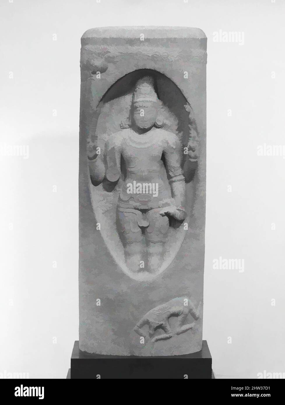 Von Shiva inspirierte Kunst aus der Linga (Lingodbhavamurti), Chola-Zeit (880–1279), 12.. Jahrhundert, Indien, Grauer Stein, H. 47 1/2 Zoll (120,7 cm); B: 18 3/4 Zoll (47,6 cm); D. 7 Zoll (17,8 cm), Skulptur, Klassisches von Artotop modernisiertes Werk mit einem Schuss Moderne. Formen, Farbe und Wert, auffällige visuelle Wirkung auf Kunst. Emotionen durch Freiheit von Kunstwerken auf zeitgemäße Weise. Eine zeitlose Botschaft, die eine wild kreative neue Richtung verfolgt. Künstler, die sich dem digitalen Medium zuwenden und die Artotop NFT erschaffen Stockfoto