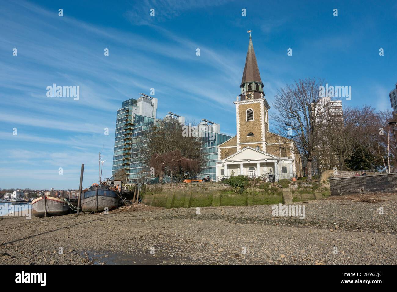 St Mary's Church, Battersea, eine georgische Kirche am Südufer der Themse, Battersea, Wandsworth, London, Großbritannien. Stockfoto