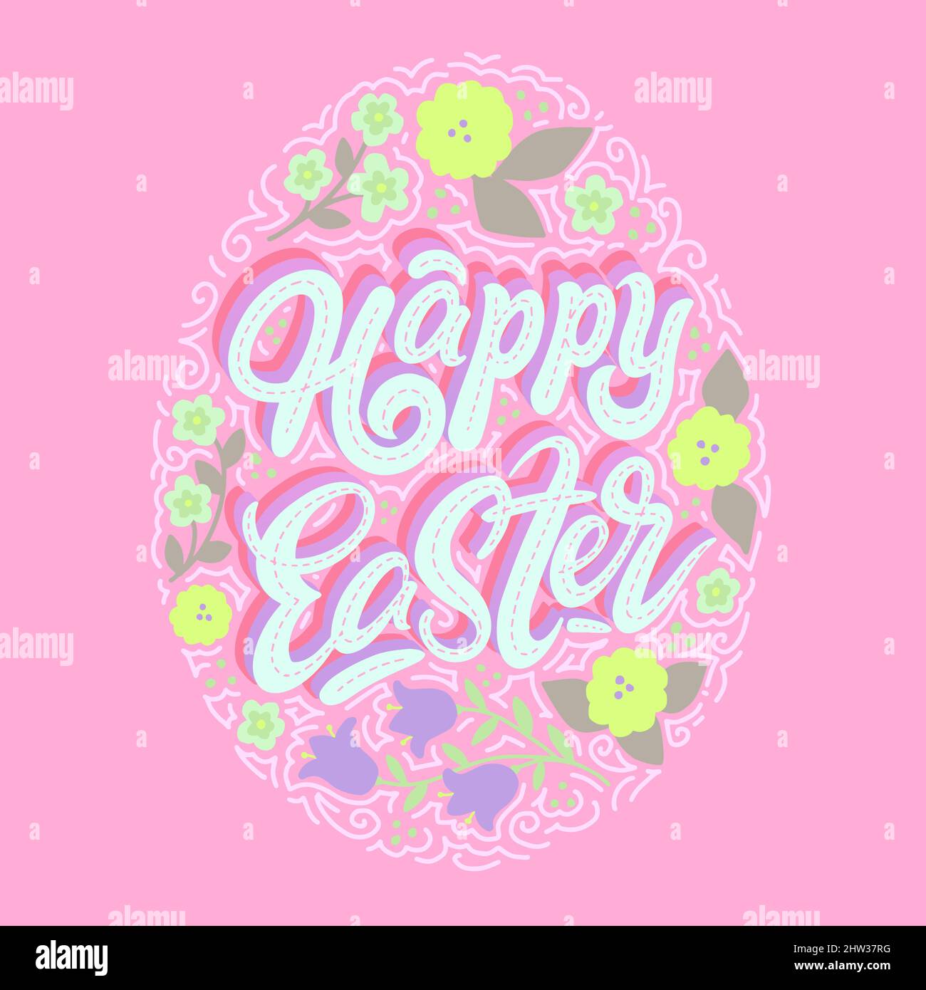 Postkarte für Ostern auf rosa Hintergrund für Druck und Urlaubsgestaltung. Vektorgrafik. Stock Vektor