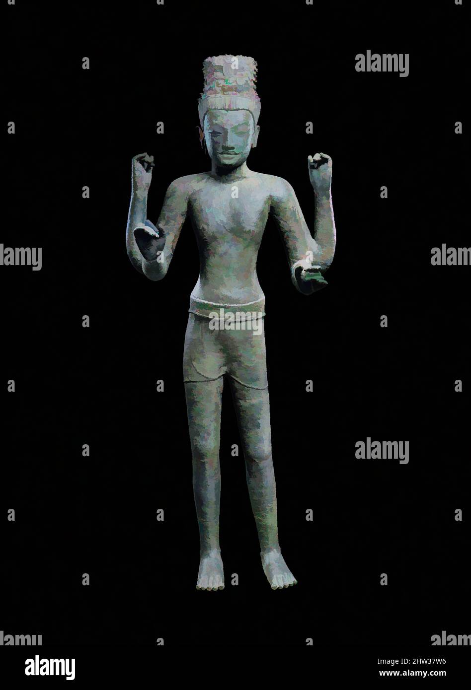 Kunst inspiriert von Bodhisattva Avalokiteshvara, zweites Viertel des 8.. Jahrhunderts, Nordostthailand, Kupferlegierung mit Silber und Glas oder Obsidian, H. 56 Zoll (142,2 cm); B: 22 1/2 Zoll (57,2 cm); D. 15 1/4 Zoll (38,7 cm); Gewicht geschätzt 2001 lbs. (907,6 kg), Skulptur, der Retter, Klassisches Werk, das von Artotop mit einem Schuss Modernität modernisiert wurde. Formen, Farbe und Wert, auffällige visuelle Wirkung auf Kunst. Emotionen durch Freiheit von Kunstwerken auf zeitgemäße Weise. Eine zeitlose Botschaft, die eine wild kreative neue Richtung verfolgt. Künstler, die sich dem digitalen Medium zuwenden und die Artotop NFT erschaffen Stockfoto