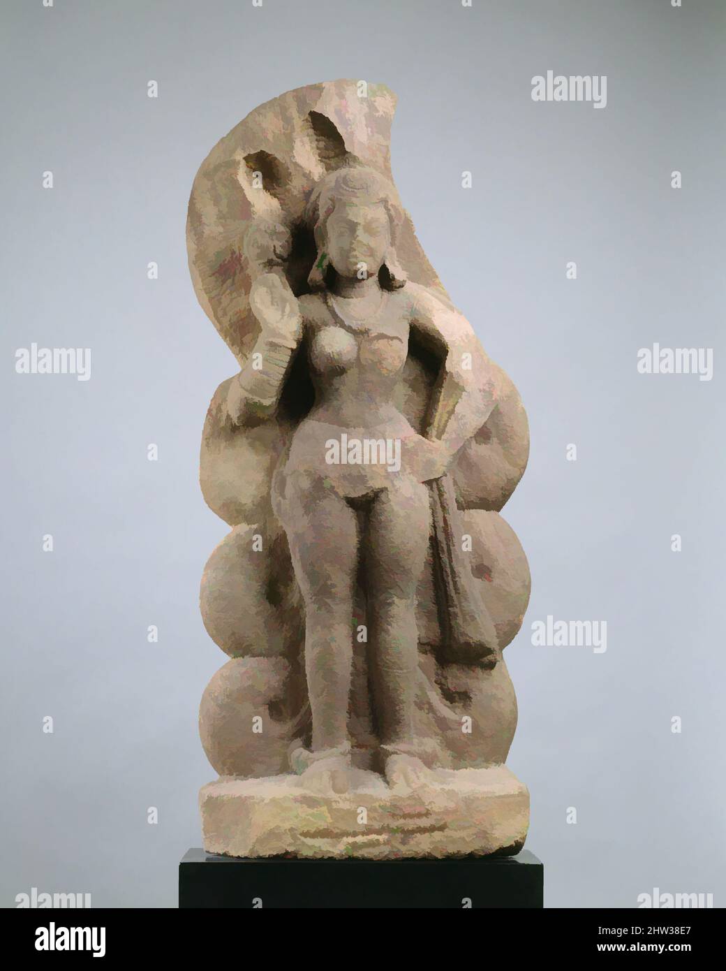 Kunst inspiriert von Nagini (Schlangenkönigin oder Gemahlin von Nagaraja), Gupta-Periode, zweites Viertel des 5.. Jahrhunderts, Indien (Madhya Pradesh), Stone, H. 34 1/2 Zoll (87,6 cm), Skulptur, auf dem indischen Subkontinent sind Tempel seit Anbeginn der klassischen Werke, die von Artotop mit einem Schuss Moderne modernisiert wurden, der Verehrung von Schlangen gewidmet. Formen, Farbe und Wert, auffällige visuelle Wirkung auf Kunst. Emotionen durch Freiheit von Kunstwerken auf zeitgemäße Weise. Eine zeitlose Botschaft, die eine wild kreative neue Richtung verfolgt. Künstler, die sich dem digitalen Medium zuwenden und die Artotop NFT erschaffen Stockfoto