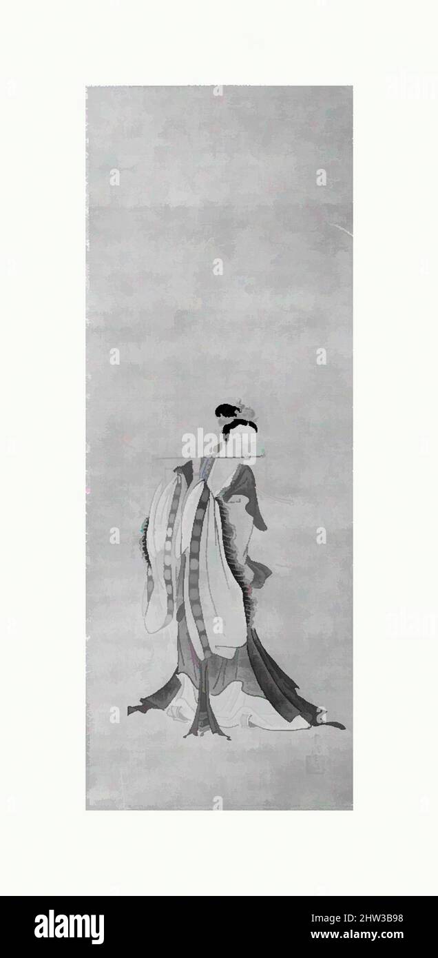Kunst inspiriert von der Chinesischen Dame beim Flötenspiel, Edo-Zeit (1615–1868), 17.–18. Jahrhundert, Japan, hängende Schriftrolle; Tinte und Farbe auf Seide, 35 3/4 x 13 Zoll (90,8 x 33 cm), Gemälde, zugeschrieben Kano Tsunenobu (japanisch, 1636–1713), Akademische Maler in der Edo-Zeit auch gesucht, Klassischen Werken modernisiert von Artotop mit einem Schuss Moderne. Formen, Farbe und Wert, auffällige visuelle Wirkung auf Kunst. Emotionen durch Freiheit von Kunstwerken auf zeitgemäße Weise. Eine zeitlose Botschaft, die eine wild kreative neue Richtung verfolgt. Künstler, die sich dem digitalen Medium zuwenden und die Artotop NFT erschaffen Stockfoto