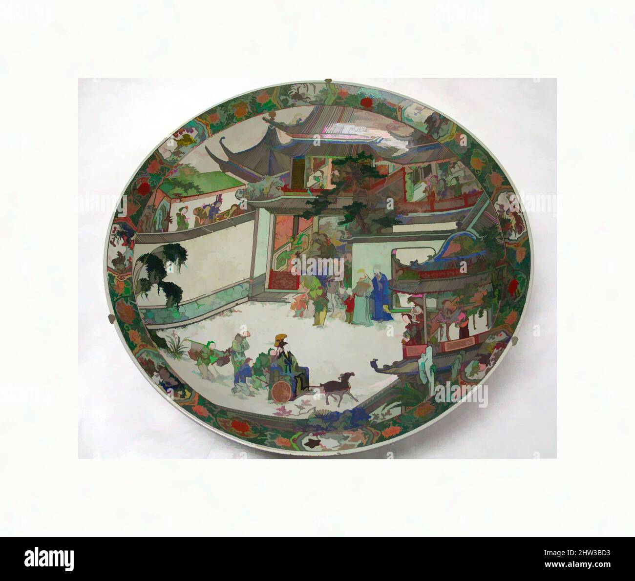 Kunst inspiriert von Plate mit der Geschichte von Pan Yue oder Wei Jie, Qing-Dynastie (1644–1911), Kangxi-Periode (1662–1722), Anfang des 18.. Jahrhunderts, China, Porzellan mit farbigen Emaillen über einer transparenten Glasur gemalt (Jingdezhen Ware), H. 4 1/4 in. (10,8 cm); Durchm. 24 1/8 Zoll (61,3 cm), Keramik, oft, Klassisches Werk, das von Artotop mit einem Schuss Moderne modernisiert wurde. Formen, Farbe und Wert, auffällige visuelle Wirkung auf Kunst. Emotionen durch Freiheit von Kunstwerken auf zeitgemäße Weise. Eine zeitlose Botschaft, die eine wild kreative neue Richtung verfolgt. Künstler, die sich dem digitalen Medium zuwenden und die Artotop NFT erschaffen Stockfoto