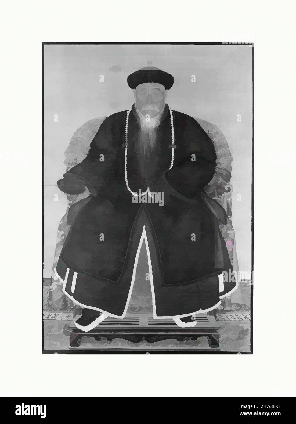 Kunst inspiriert von 清, 佚名, 滿清官員像, 軸, Porträt eines Manchu-Beamten, späte Ming (1368–1644)–frühe Qing (1644–1911)-Dynastie, 17.–18. Jahrhundert, China, gerahmte Malerei; Tinte und Farbe auf Seide, Bild: 59 1/2 × 40 1/2 in. (151,1 × 102,9 cm), Gemälde, nicht identifizierter Künstler, Klassisches Werk, das von Artotop mit einem Schuss Moderne modernisiert wurde. Formen, Farbe und Wert, auffällige visuelle Wirkung auf Kunst. Emotionen durch Freiheit von Kunstwerken auf zeitgemäße Weise. Eine zeitlose Botschaft, die eine wild kreative neue Richtung verfolgt. Künstler, die sich dem digitalen Medium zuwenden und die Artotop NFT erschaffen Stockfoto