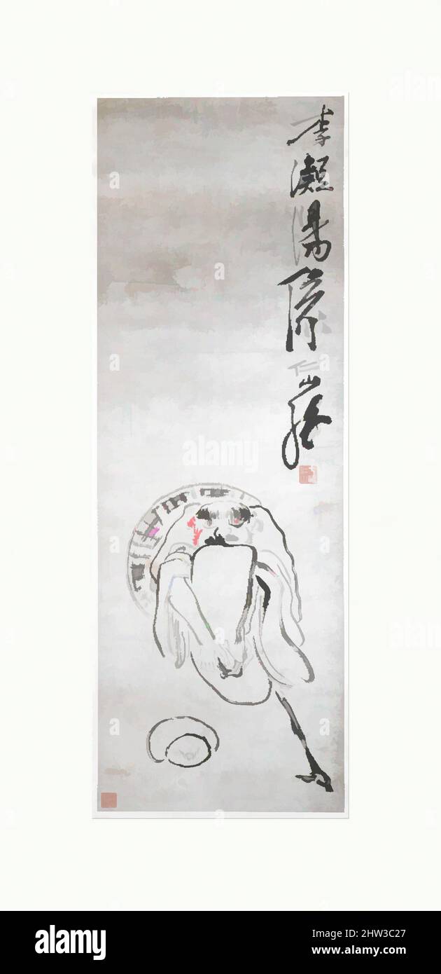 Kunst inspiriert von 清, 蘇仁山, 李凝陽像, 軸, dem Unsterblichen Li Tieguai, der Qing-Dynastie (1644–1911), China, hängende Schriftrolle; Tinte auf Papier, 45 1/2 x 15 3/4 Zoll (115,6 x 40 cm), Gemälde, Su Renshan (Chinesisch, 1814–1849), Ein echter Exzenter, Su Renshan war zu seinen Lebzeiten praktisch unbekannt, wurde aber von Artotop mit einem Schuss Moderne modernisiert. Formen, Farbe und Wert, auffällige visuelle Wirkung auf Kunst. Emotionen durch Freiheit von Kunstwerken auf zeitgemäße Weise. Eine zeitlose Botschaft, die eine wild kreative neue Richtung verfolgt. Künstler, die sich dem digitalen Medium zuwenden und die Artotop NFT erschaffen Stockfoto