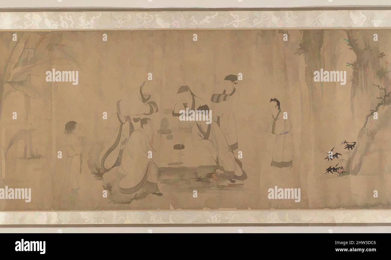 Kunst inspiriert von der White Lotus Society, der Ming (1368–1644)–Qing (1644–1911) Dynastie, China, Handscroll; Tinte auf Papier, 11 7/8 Zoll × 19 ft. 5 1/2 Zoll (30,2 × 593,1 cm), Gemälde, nicht identifizierter Künstler, im Stil von Li Gonglin (Chinesisch, ca. 1041–1106, von Artotop modernisierte klassische Werke mit einem Schuss Moderne. Formen, Farbe und Wert, auffällige visuelle Wirkung auf Kunst. Emotionen durch Freiheit von Kunstwerken auf zeitgemäße Weise. Eine zeitlose Botschaft, die eine wild kreative neue Richtung verfolgt. Künstler, die sich dem digitalen Medium zuwenden und die Artotop NFT erschaffen Stockfoto