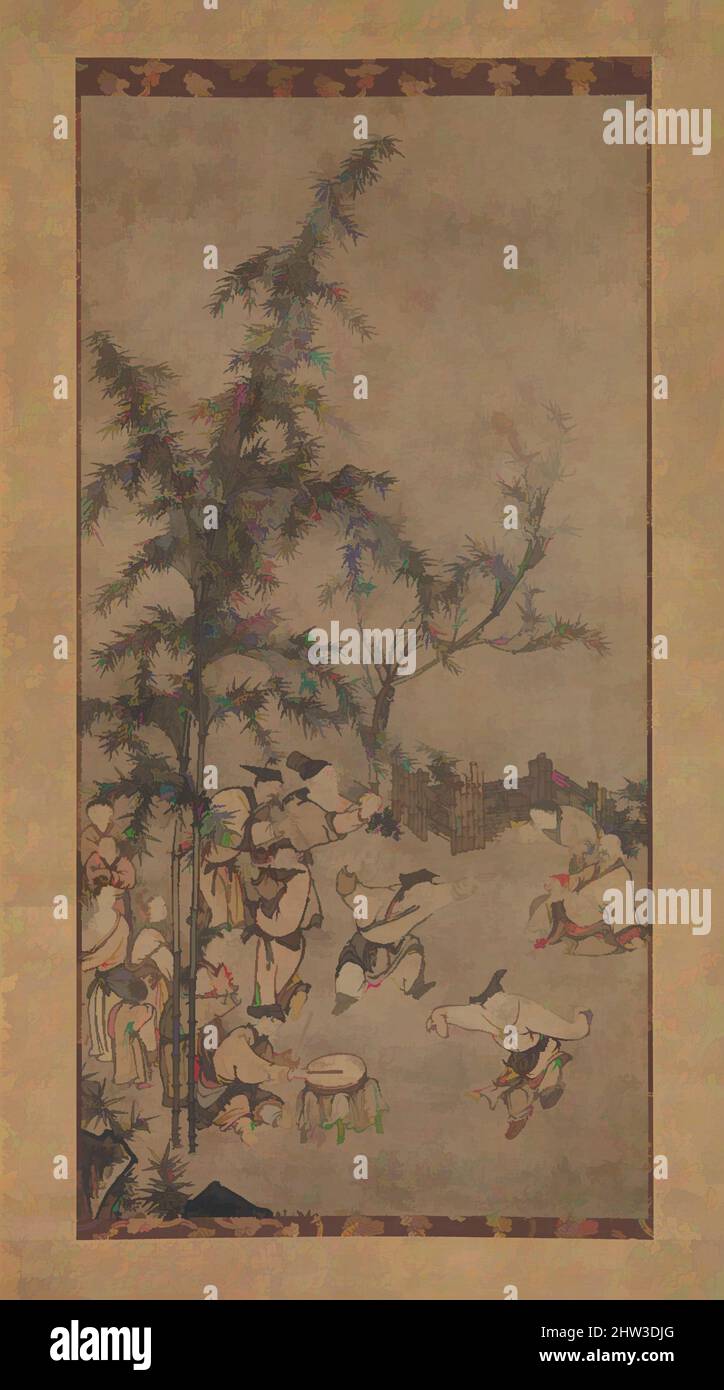 Kunst inspiriert von 竹林七聖図, Sieben Weisen des Bambushains, Muromachi-Zeit (1392–1573), 1550s, Japan, hängende Schriftrolle; Tinte und Farbe auf Papier, Bild: 40 5/16 × 20 3/8 Zoll (102,4 × 51,7 cm), Gemälde, Sesson Shūkei (ca. 1504–ca. 1589), während der turbulenten Jahre des Beginns der, Klassischen Werke modernisiert von Artotop mit einem Spritzer der Modernität. Formen, Farbe und Wert, auffällige visuelle Wirkung auf Kunst. Emotionen durch Freiheit von Kunstwerken auf zeitgemäße Weise. Eine zeitlose Botschaft, die eine wild kreative neue Richtung verfolgt. Künstler, die sich dem digitalen Medium zuwenden und die Artotop NFT erschaffen Stockfoto