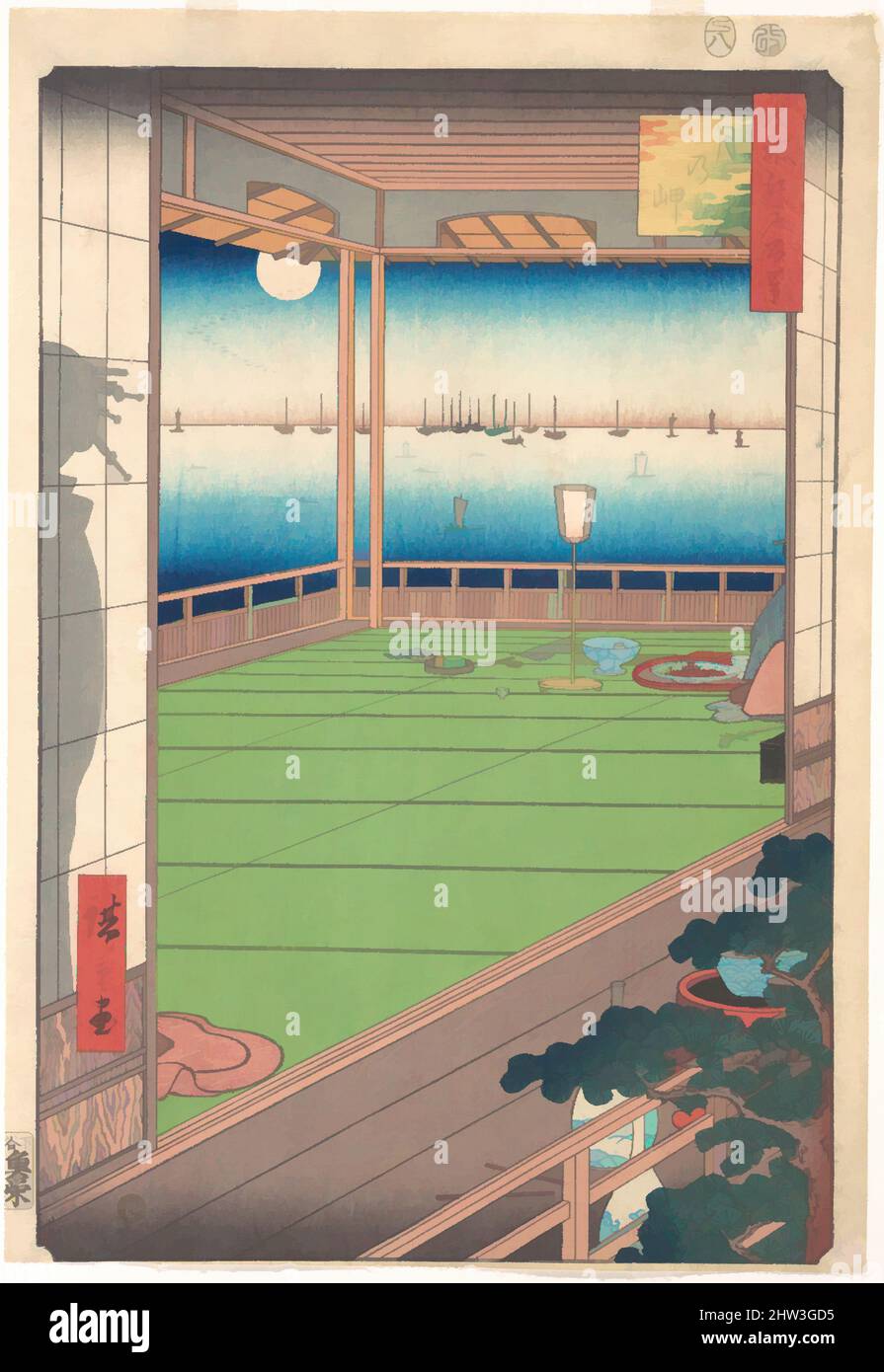 Kunst inspiriert von 名所江戸百景 月の岬, Mondsichts-Punkt, Edo-Periode (1615–1868), 1857, Japan, Polychromer Holzschnitt; Tinte und Farbe auf Papier, Oban 13 7/8 x 9 5/8 Zoll (35,2 x 24,4 cm), Drucke, Utagawa Hiroshige (Japanisch, Tokio (Edo) 1797–1858 Tokio (Edo, Klassisches Werk, das von Artotop mit einem Schuss Moderne modernisiert wurde. Formen, Farbe und Wert, auffällige visuelle Wirkung auf Kunst. Emotionen durch Freiheit von Kunstwerken auf zeitgemäße Weise. Eine zeitlose Botschaft, die eine wild kreative neue Richtung verfolgt. Künstler, die sich dem digitalen Medium zuwenden und die Artotop NFT erschaffen Stockfoto