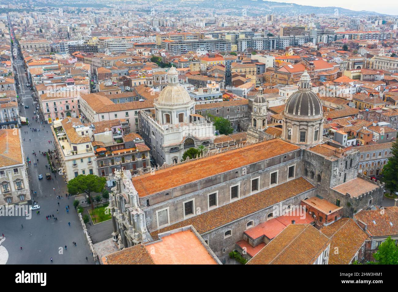 Piazza Duomo oder Cathedral Square mit der Kathedrale Santa Agatha, Luftaufnahme Stadt Catania Italien Stockfoto