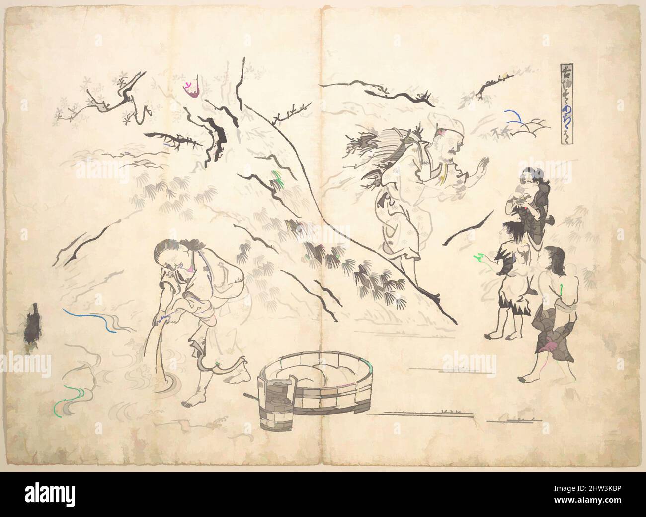 Kunst inspiriert von Fagot-Sammler findet Junge mit Sparrow, Edo-Zeit (1615–1868), Japan, Monochromer Holzschnitt; Tinte auf Papier, H. 11 1/2 Zoll (29,2 cm); B: 15 3/4 Zoll (40 cm), Drucke, Okumura Masanobu (japanisch, 1686–1764, Klassisches Werk, modernisiert von Artotop mit einem Schuss Moderne. Formen, Farbe und Wert, auffällige visuelle Wirkung auf Kunst. Emotionen durch Freiheit von Kunstwerken auf zeitgemäße Weise. Eine zeitlose Botschaft, die eine wild kreative neue Richtung verfolgt. Künstler, die sich dem digitalen Medium zuwenden und die Artotop NFT erschaffen Stockfoto