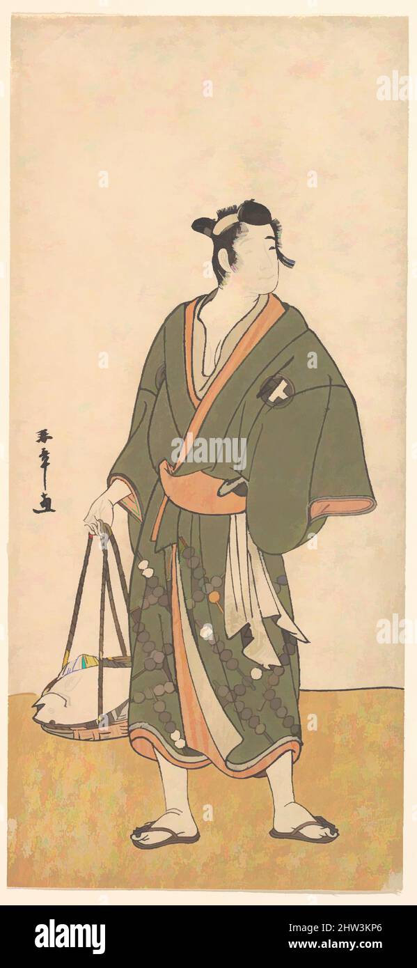 Vom Schauspieler Otani Hiroemon III als Fischspedler inspirierte Kunst, Edo-Periode (1615–1868), 1726–1792, Japan, Polychromer Holzschnitt; Tinte und Farbe auf Papier, 12 1/2 x 5 3/4 Zoll (31,8 x 14,6 cm), Drucke, Katsukawa Shunshō (japanisch, 1726–1792, Klassische Werke, die von Artotop mit einem Schuss Moderne modernisiert wurden. Formen, Farbe und Wert, auffällige visuelle Wirkung auf Kunst. Emotionen durch Freiheit von Kunstwerken auf zeitgemäße Weise. Eine zeitlose Botschaft, die eine wild kreative neue Richtung verfolgt. Künstler, die sich dem digitalen Medium zuwenden und die Artotop NFT erschaffen Stockfoto