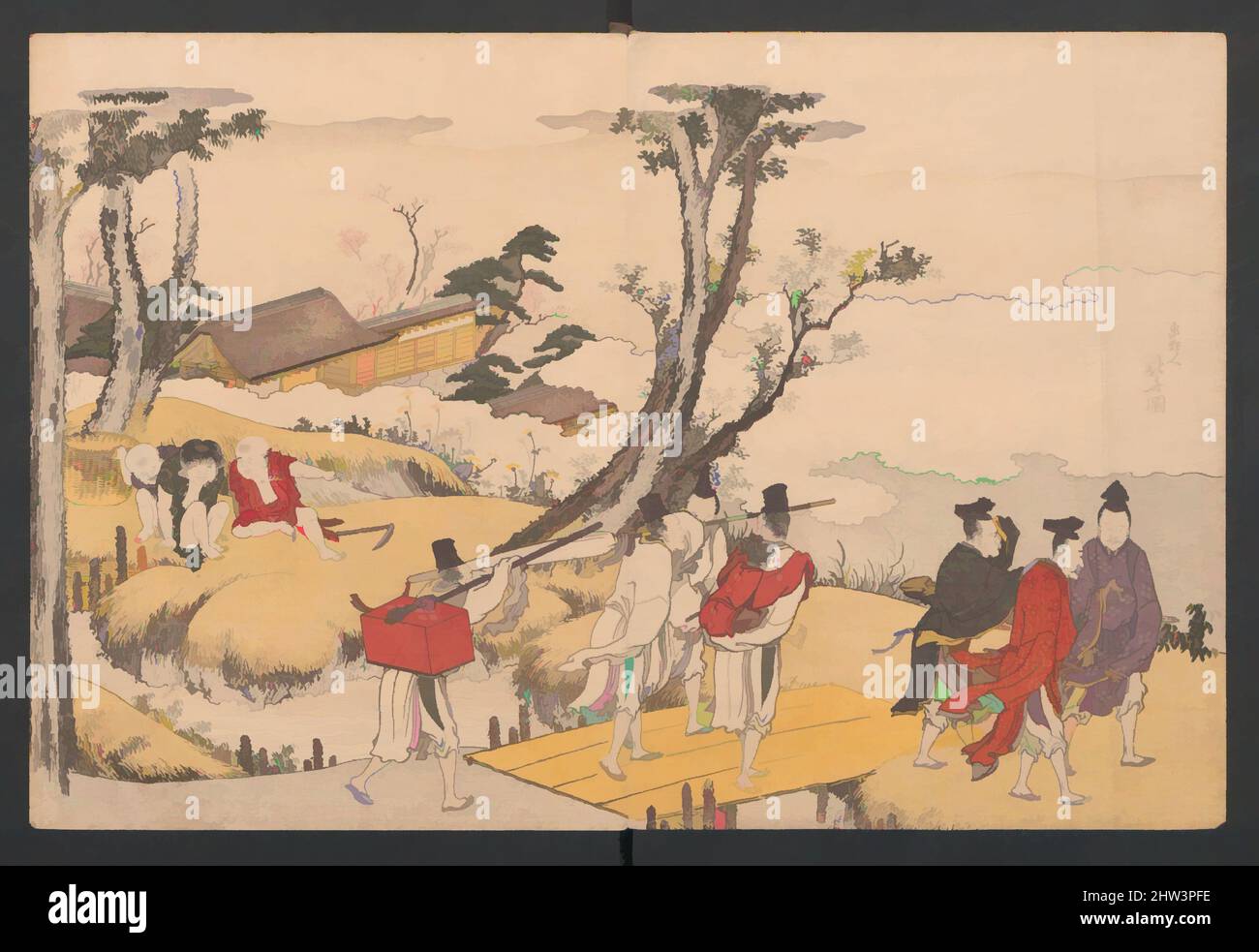 Kunst inspiriert von Nishikizuri onna sanjūrokkasen, Höflinge und Urchinen, Frontispiz für das Album Brocade Prints of the Thirty-Six Poetesses, Edo Period (1615–1868), 1801, Japan, Tinte und Farbe auf Papier, 9 7/8 × 7 3/8 × 3/4 Zoll (25,1 × 18,7 × 1,9 cm), Illustrierte Bücher, Chōbunsai Eishi, Klassisches von Artotop modernisiertes Werk mit einem Schuss Moderne. Formen, Farbe und Wert, auffällige visuelle Wirkung auf Kunst. Emotionen durch Freiheit von Kunstwerken auf zeitgemäße Weise. Eine zeitlose Botschaft, die eine wild kreative neue Richtung verfolgt. Künstler, die sich dem digitalen Medium zuwenden und die Artotop NFT erschaffen Stockfoto
