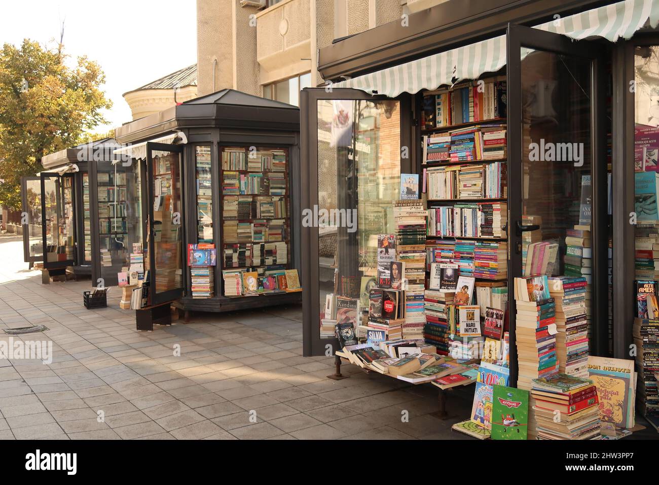 Hunderte von Büchern, die auf den Straßenständen von Iasi, Rumänien 2021, angeboten werden Stockfoto