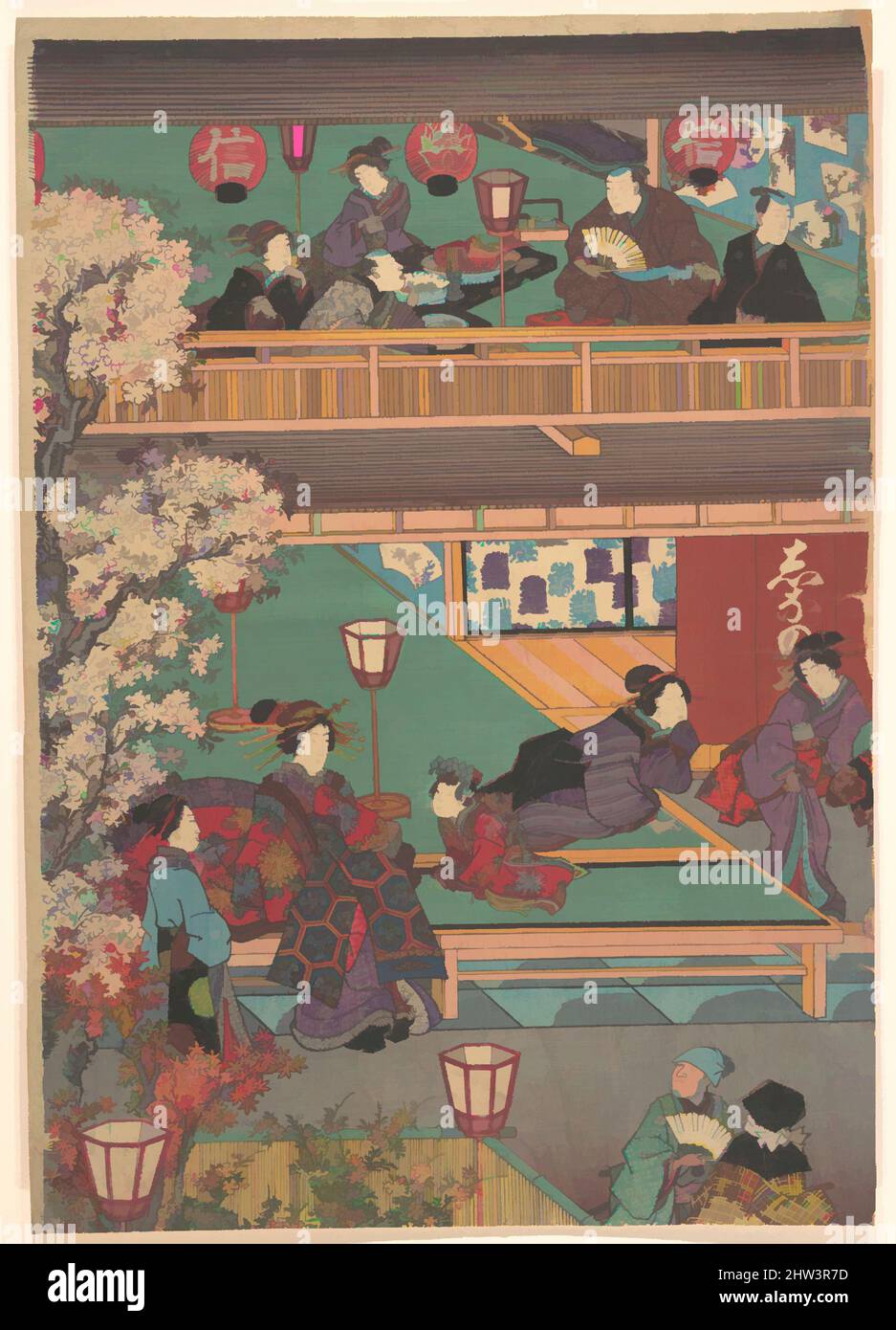 Kunst, inspiriert vom frühen Abend im Yoshiwara Inn, Edo-Zeit (1615–1868), 19. Jahrhundert, Japan, Polychromer Holzschnitt; Tinte und Farbe auf Papier, Bild: 14 5/8 × 10 1/8 Zoll (37,1 × 25,7 cm), Drucke, nicht identifizierter Künstler Japanisch, Klassisches Werk, das von Artotop mit einem Schuss Moderne modernisiert wurde. Formen, Farbe und Wert, auffällige visuelle Wirkung auf Kunst. Emotionen durch Freiheit von Kunstwerken auf zeitgemäße Weise. Eine zeitlose Botschaft, die eine wild kreative neue Richtung verfolgt. Künstler, die sich dem digitalen Medium zuwenden und die Artotop NFT erschaffen Stockfoto