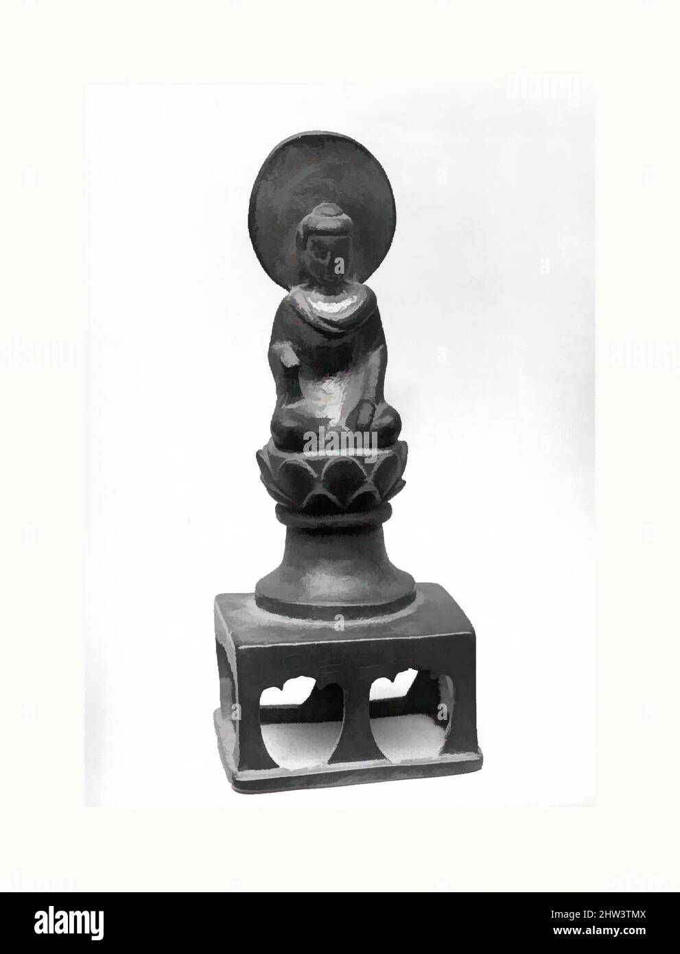 Kunst inspiriert von sitzender Figur auf einem Lotus-Sockel, 18.–19. Jahrhundert, China, Bronze, H. 5 1/2 Zoll (14 cm), Skulptur, Klassisches von Artotop modernisiertes Werk mit einem Schuss Moderne. Formen, Farbe und Wert, auffällige visuelle Wirkung auf Kunst. Emotionen durch Freiheit von Kunstwerken auf zeitgemäße Weise. Eine zeitlose Botschaft, die eine wild kreative neue Richtung verfolgt. Künstler, die sich dem digitalen Medium zuwenden und die Artotop NFT erschaffen Stockfoto