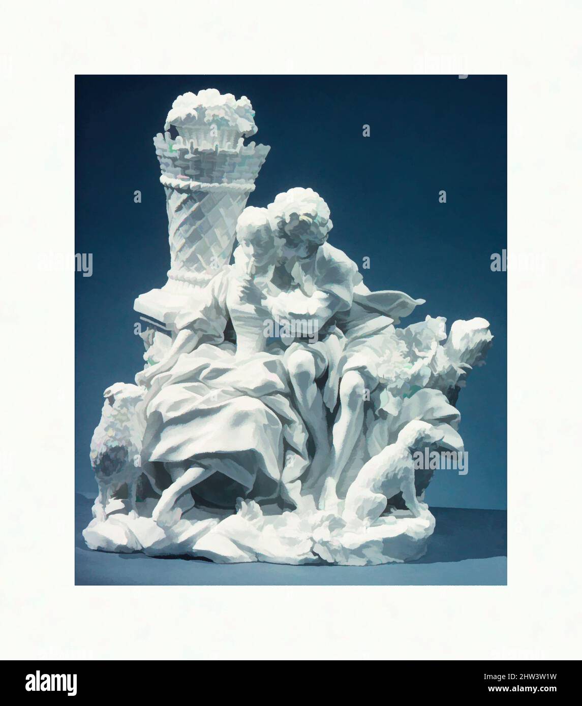 Kunst inspiriert von der Flötenstunde, ca. 1752, Französisch, Vincennes, Weichporzellan, insgesamt: 10 5/8 × 8 7/16 × 6 3/8 Zoll (27 × 21,4 × 16,2 cm), Keramik-Porzellan, nach einem Gemälde von François Boucher (Französisch, Paris 1703–1770 Paris), Kunstwerke des französischen Künstlers François Boucher, Klassische Werke, die von Artotop mit einem Schuss Moderne modernisiert wurden. Formen, Farbe und Wert, auffällige visuelle Wirkung auf Kunst. Emotionen durch Freiheit von Kunstwerken auf zeitgemäße Weise. Eine zeitlose Botschaft, die eine wild kreative neue Richtung verfolgt. Künstler, die sich dem digitalen Medium zuwenden und die Artotop NFT erschaffen Stockfoto