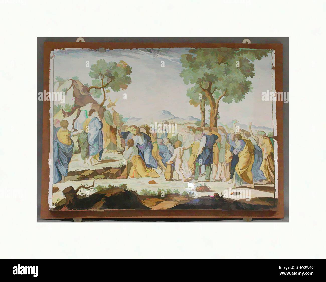 Kunst inspiriert von Moses und den Gesetzestafeln, Bartolomeo Terchi (1691–nach 1753) zugeschrieben, ca. 1720, Italienisch, San Quirico, Maiolica (verzinntes Steingut), insgesamt (bestätigt): 1 × 24 1/2 × 17 1/2 Zoll (2,5 × 62,2 × 44,5 cm), Keramik-Keramik, Bartolomeo Terchi zugeschrieben, Klassische Werke, die von Artotop mit einem Schuss Moderne modernisiert wurden. Formen, Farbe und Wert, auffällige visuelle Wirkung auf Kunst. Emotionen durch Freiheit von Kunstwerken auf zeitgemäße Weise. Eine zeitlose Botschaft, die eine wild kreative neue Richtung verfolgt. Künstler, die sich dem digitalen Medium zuwenden und die Artotop NFT erschaffen Stockfoto