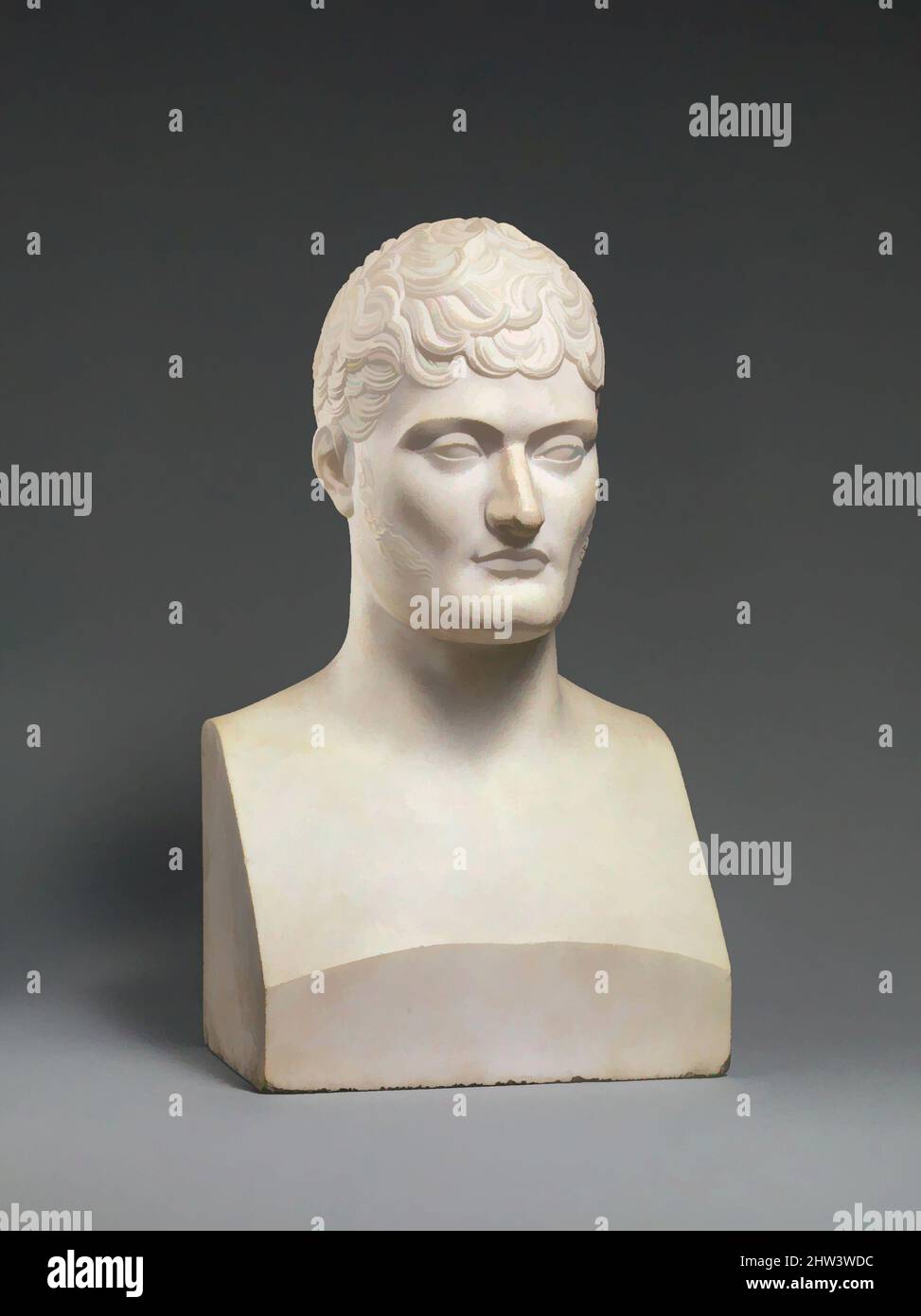 Kunst inspiriert von Jérôme Bonaparte (1784–1860), 1810–13, französisch, Carrara-Marmor, Höhe: 21 1/2 Zoll (54,6 cm), Skulptur, nach einem Original von Baron François Joseph Bosio (Französisch, 1768–1845), Dieses Porträt von Napoleons Bruder, designierter König von Westfalen, ist eines von mehreren Büsten, Klassische Werke, die von Artotop mit einem Schuss Moderne modernisiert wurden. Formen, Farbe und Wert, auffällige visuelle Wirkung auf Kunst. Emotionen durch Freiheit von Kunstwerken auf zeitgemäße Weise. Eine zeitlose Botschaft, die eine wild kreative neue Richtung verfolgt. Künstler, die sich dem digitalen Medium zuwenden und die Artotop NFT erschaffen Stockfoto