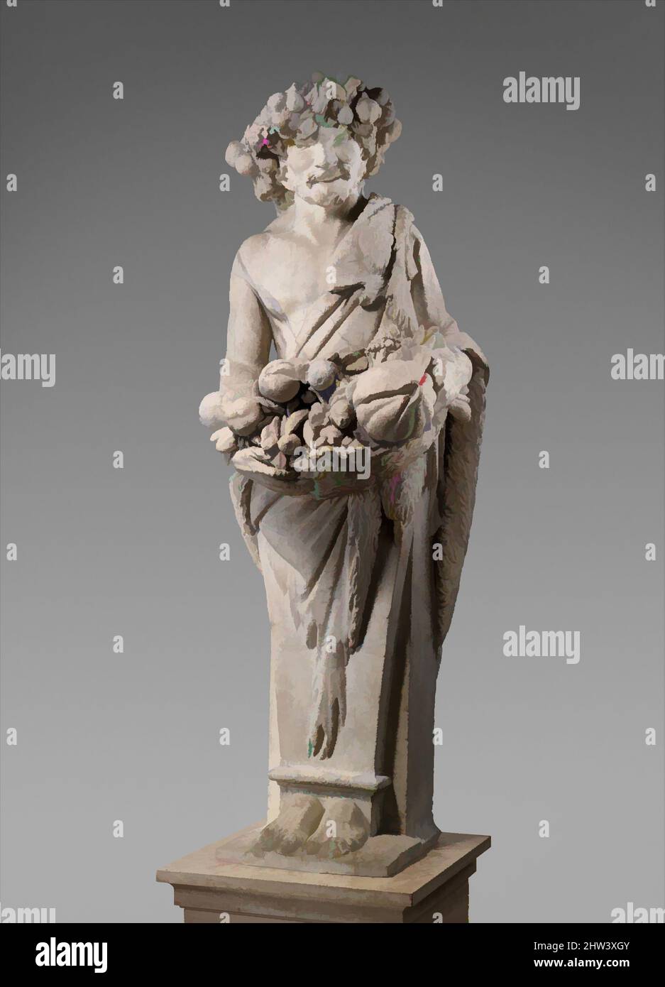 Kunst inspiriert vom Herbst in der Gestalt des Priapus (einer von zwei), 1616–17, Italienisch, Rom, Marmor, Insgesamt (bestätigt): 89 5/8 × 30 5/8 × 27 5/8 Zoll, 2531 lb. (227,6 × 77,8 × 70,2 cm, 1148,1 kg), Skulptur, Pietro Bernini (Italienisch, 1562–1629), Unterstützt von Gian Lorenzo Bernini (Italienisch, Klassische Werke, die von Artotop mit einem Schuss Moderne modernisiert wurden. Formen, Farbe und Wert, auffällige visuelle Wirkung auf Kunst. Emotionen durch Freiheit von Kunstwerken auf zeitgemäße Weise. Eine zeitlose Botschaft, die eine wild kreative neue Richtung verfolgt. Künstler, die sich dem digitalen Medium zuwenden und die Artotop NFT erschaffen Stockfoto