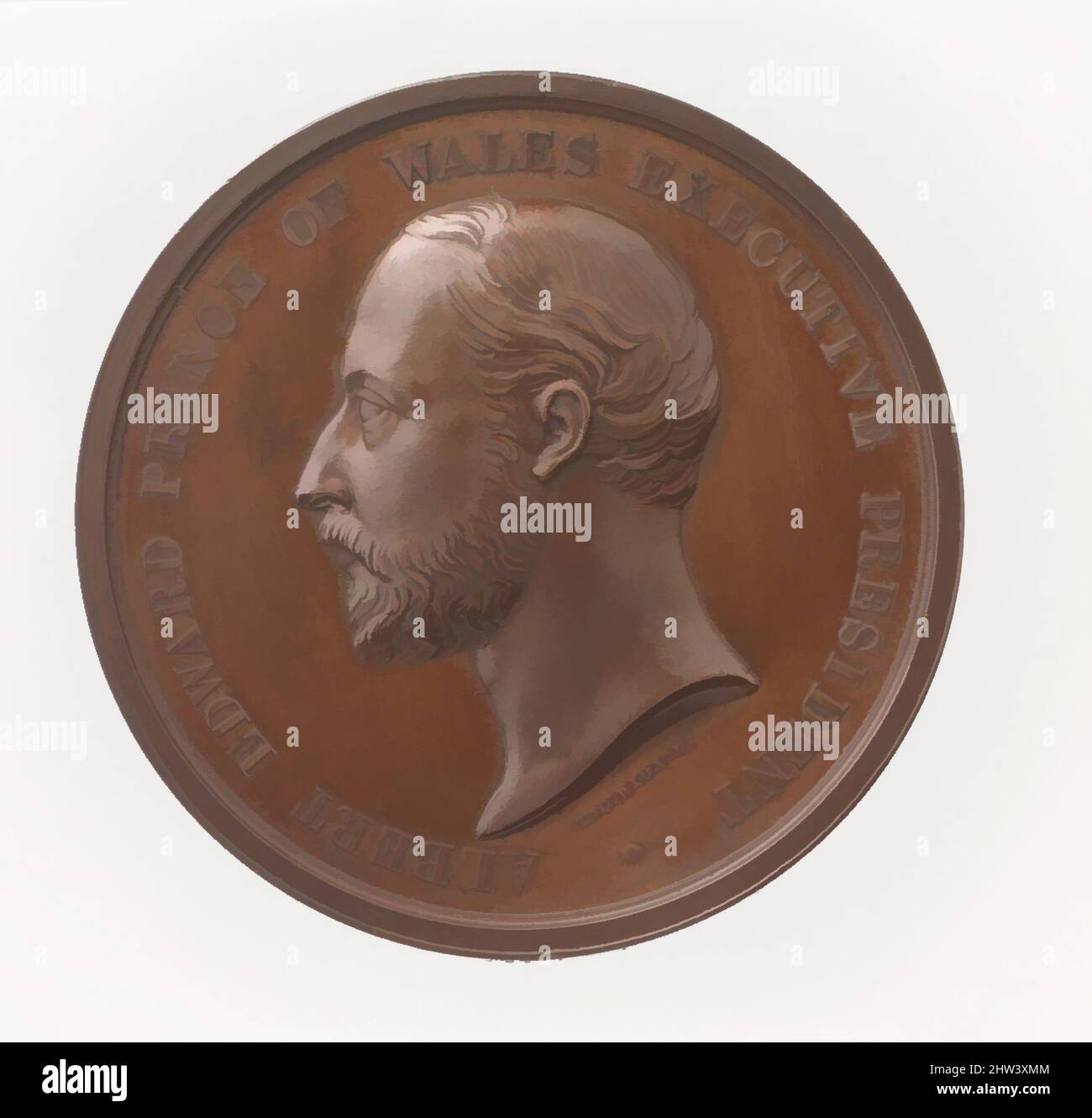 Kunst inspiriert von Prince of Wales, Colonial and Indian Exhibition, 1886, britisch, Bronze, Durchmesser: 8 3/16 Zoll (208 mm), Medaillen und Plaquettes, Medaillengewinnerin: Leonard Charles Wyon (Britisch, 1826–1891, Klassische Werke, die von Artotop mit einem Schuss Moderne modernisiert wurden. Formen, Farbe und Wert, auffällige visuelle Wirkung auf Kunst. Emotionen durch Freiheit von Kunstwerken auf zeitgemäße Weise. Eine zeitlose Botschaft, die eine wild kreative neue Richtung verfolgt. Künstler, die sich dem digitalen Medium zuwenden und die Artotop NFT erschaffen Stockfoto