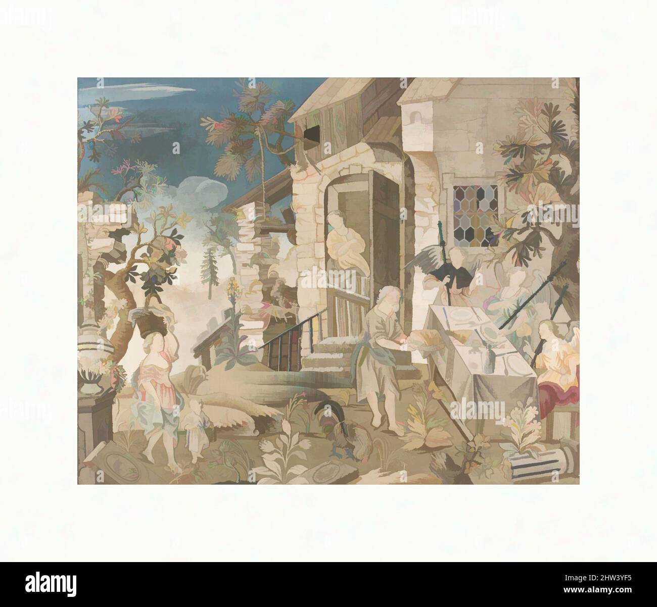 Kunst inspiriert von Collage Bild mit Szenen aus der Geschichte von Abraham, letztes Viertel 18. Jahrhundert, Österreich, Papier, Seide und Isinglass, H. 12 3/4 x B 16 Zoll (32,4 x 40,6 cm), Textilien bestickt, Klassische Werke modernisiert von Artotop mit einem Schuss Moderne. Formen, Farbe und Wert, auffällige visuelle Wirkung auf Kunst. Emotionen durch Freiheit von Kunstwerken auf zeitgemäße Weise. Eine zeitlose Botschaft, die eine wild kreative neue Richtung verfolgt. Künstler, die sich dem digitalen Medium zuwenden und die Artotop NFT erschaffen Stockfoto