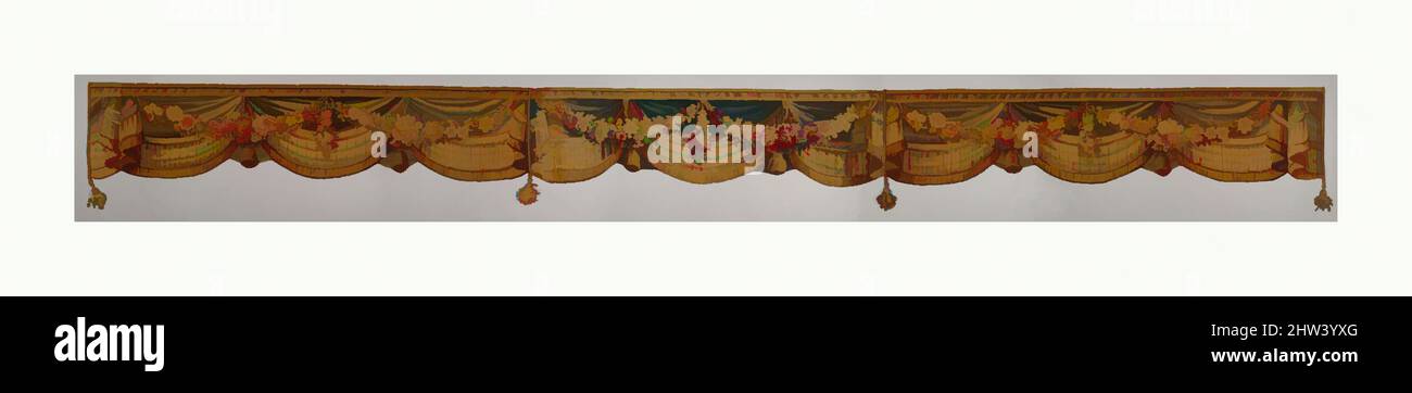 Kunst inspiriert von Valence für ein Bett (lit à la duchesse en impériale), ca. 1780–90, Französisch, Beauvais, Seide und Wolle (20-25 Kettchen pro Zoll, 8-11 pro Zentimeter), H. 19 × L. 70 Zoll (48,3 × 177,8 cm), Textilien und Wandteppiche, da sein vollgroßes gewölbtes Vordach eher von der Decke abgehängt ist, wurden Classic Works von Artotop mit einem Schuss Moderne modernisiert. Formen, Farbe und Wert, auffällige visuelle Wirkung auf Kunst. Emotionen durch Freiheit von Kunstwerken auf zeitgemäße Weise. Eine zeitlose Botschaft, die eine wild kreative neue Richtung verfolgt. Künstler, die sich dem digitalen Medium zuwenden und die Artotop NFT erschaffen Stockfoto