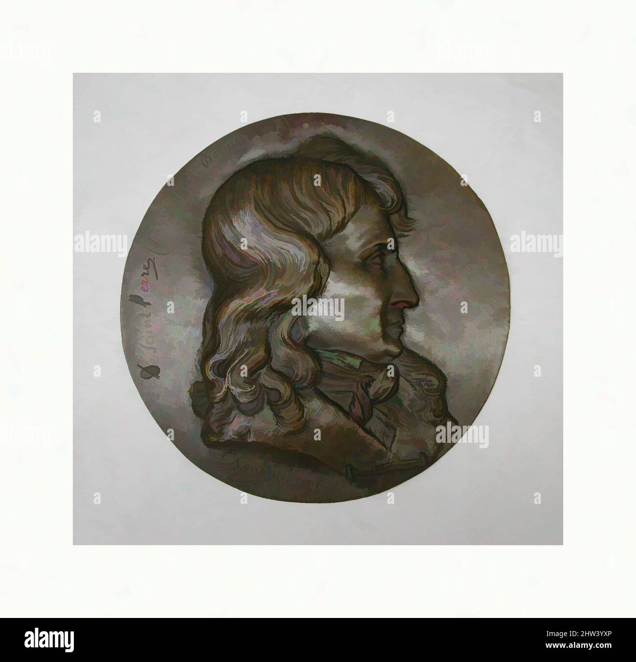 Kunst inspiriert von Henri Bernardin de Saint-Pierre (1737–1814), Schriftsteller, 1844–56, Französisch, Bronze, Durchmesser: 7 1/4 Zoll (18,4 cm), Medaillen und Plaquettes, Pierre-Jean David d’Angers war der produktivste und einer der wichtigsten französischen Bildhauer der ersten Hälfte des neunzehnten Jahrhunderts, klassische Werke, die von Artotop mit einem Schuss Moderne modernisiert wurden. Formen, Farbe und Wert, auffällige visuelle Wirkung auf Kunst. Emotionen durch Freiheit von Kunstwerken auf zeitgemäße Weise. Eine zeitlose Botschaft, die eine wild kreative neue Richtung verfolgt. Künstler, die sich dem digitalen Medium zuwenden und die Artotop NFT erschaffen Stockfoto