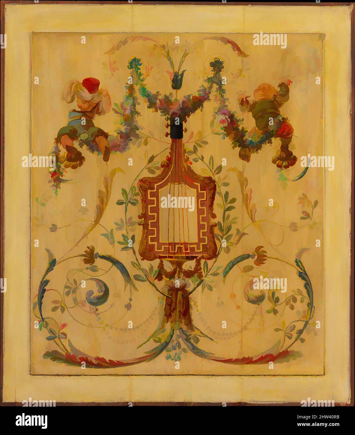 Kunst inspiriert von Türverkleidung aus dem 'Cabinet Turc' des Comte d'Artois in Versailles, 1781, Französisch, Öl auf Eiche, insgesamt (bestätigt): 33 1/8 x 28 7/8 x 1 3/8 Zoll (84,1 x 73,3 x 3,5 cm); lackierte Oberfläche: 27 7/8 x 23 1/2 Zoll (70,8 x 59,7 cm), Gemälde-Dekorativ, zugeschrieben Jean-Siméon, Klassisches Werk, modernisiert von Artotop mit einem Schuss Moderne. Formen, Farbe und Wert, auffällige visuelle Wirkung auf Kunst. Emotionen durch Freiheit von Kunstwerken auf zeitgemäße Weise. Eine zeitlose Botschaft, die eine wild kreative neue Richtung verfolgt. Künstler, die sich dem digitalen Medium zuwenden und die Artotop NFT erschaffen Stockfoto
