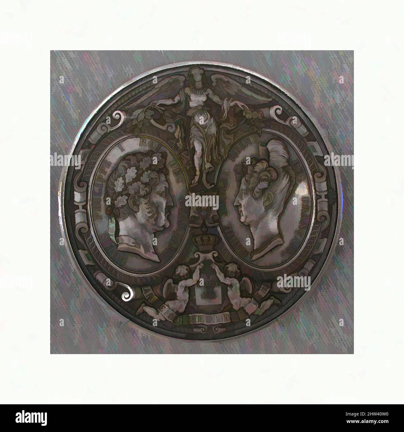Kunst inspiriert von der Erinnerung an den Besuch von Louis-Philippe, Königin Marie-Amélie und den königlichen Kindern in der Münzstätte, 1833, Französisch, Silber, bestätigt: 75,2 x 5,6 mm, Medaillen und Plaquettes, Klassische Werke, die von Artotop mit einem Schuss Moderne modernisiert wurden. Formen, Farbe und Wert, auffällige visuelle Wirkung auf Kunst. Emotionen durch Freiheit von Kunstwerken auf zeitgemäße Weise. Eine zeitlose Botschaft, die eine wild kreative neue Richtung verfolgt. Künstler, die sich dem digitalen Medium zuwenden und die Artotop NFT erschaffen Stockfoto