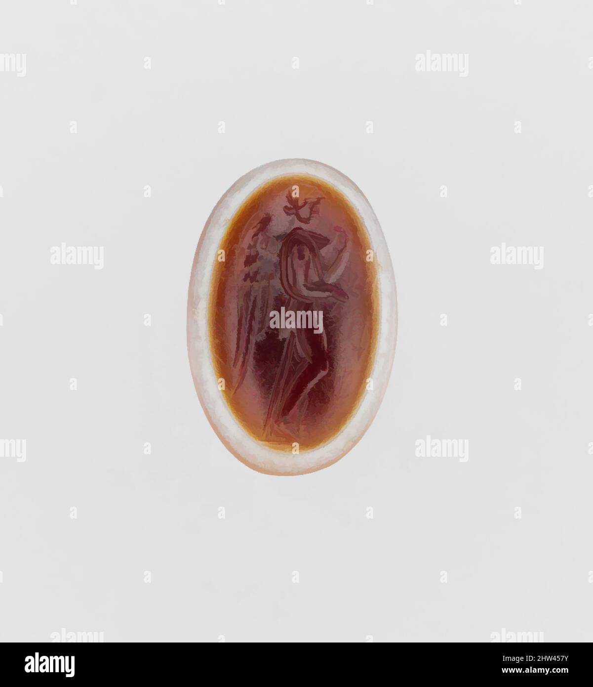 Kunst inspiriert von Sardonyx Ringstein, spät Republikaner oder Imperial, ca. 1.. Jahrhundert v. Chr.–3.. Jahrhundert n. Chr., römisch, Sardonyx, Länge: 13/16 Zoll (2 cm), Gems, geflügelte Nemesis mit Zweig und typischer Geste, Klassische Werke, die von Artotop mit einem Schuss Moderne modernisiert wurden. Formen, Farbe und Wert, auffällige visuelle Wirkung auf Kunst. Emotionen durch Freiheit von Kunstwerken auf zeitgemäße Weise. Eine zeitlose Botschaft, die eine wild kreative neue Richtung verfolgt. Künstler, die sich dem digitalen Medium zuwenden und die Artotop NFT erschaffen Stockfoto
