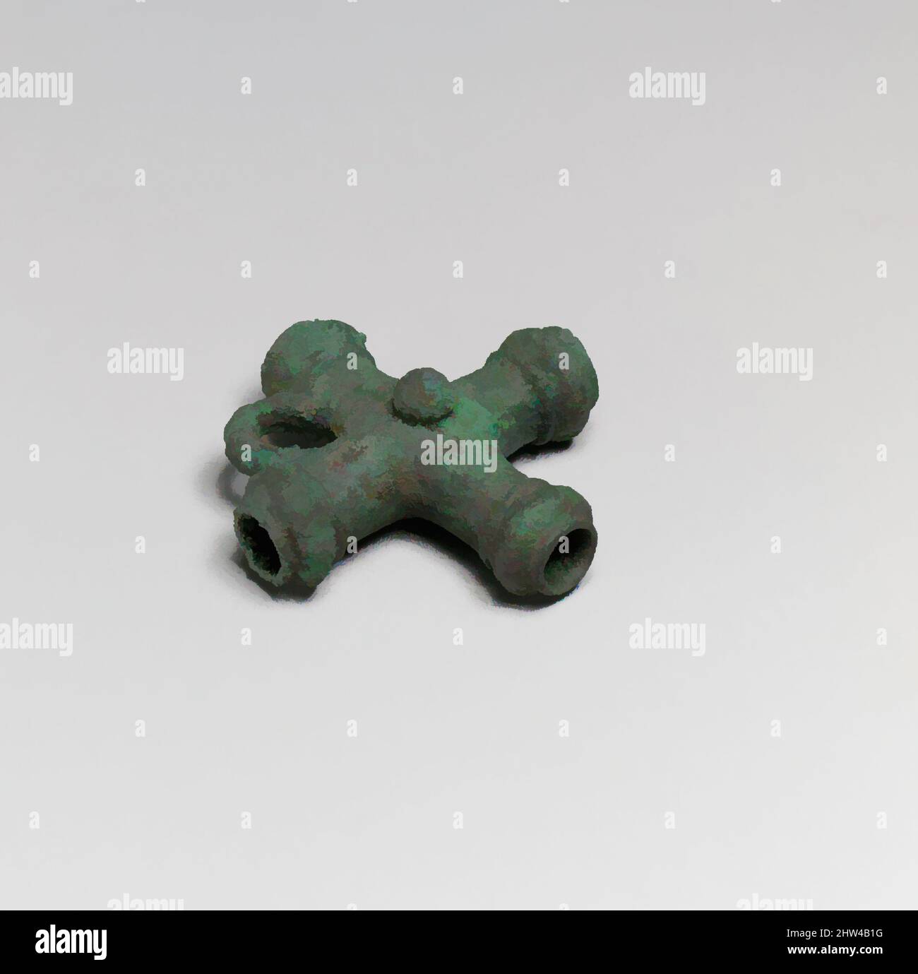 Kunst inspiriert von Chariot-Fragmenten, gekreuzten Zylindern, archaisch, ca. 500–480 v. Chr., Etrusker, Bronze, Durchschnitt: 2 × 1 13/16 Zoll (5,1 × 4,6 cm), Bronzen, große Sammlung von Bronze- und Eisenbefestigungen, die einst einem Wagen gehörten, klassische Werke, die von Artotop mit einem Schuss Moderne modernisiert wurden. Formen, Farbe und Wert, auffällige visuelle Wirkung auf Kunst. Emotionen durch Freiheit von Kunstwerken auf zeitgemäße Weise. Eine zeitlose Botschaft, die eine wild kreative neue Richtung verfolgt. Künstler, die sich dem digitalen Medium zuwenden und die Artotop NFT erschaffen Stockfoto