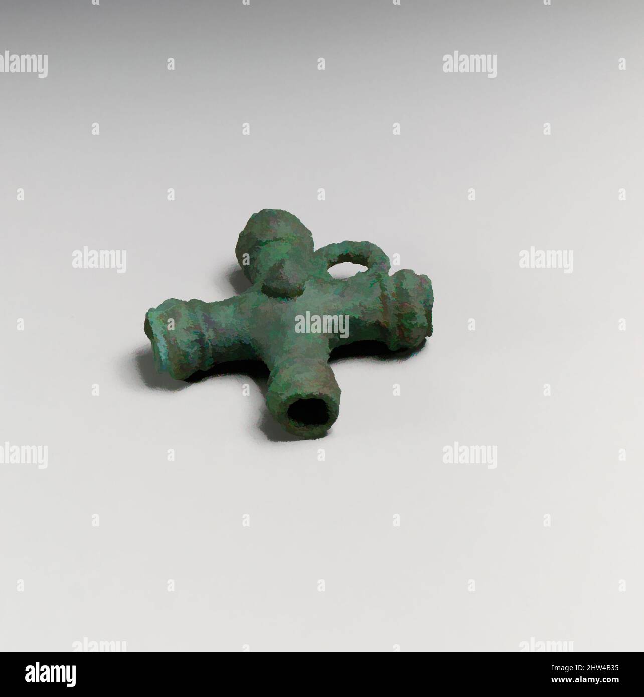 Kunst inspiriert von Chariot-Fragmenten, gekreuzten Zylindern, archaisch, ca. 500–480 v. Chr., Etrusker, Bronze, Durchschnitt: 2 × 1 13/16 Zoll (5,1 × 4,6 cm), Bronzen, große Sammlung von Bronze- und Eisenbefestigungen, die einst einem Wagen gehörten, klassische Werke, die von Artotop mit einem Schuss Moderne modernisiert wurden. Formen, Farbe und Wert, auffällige visuelle Wirkung auf Kunst. Emotionen durch Freiheit von Kunstwerken auf zeitgemäße Weise. Eine zeitlose Botschaft, die eine wild kreative neue Richtung verfolgt. Künstler, die sich dem digitalen Medium zuwenden und die Artotop NFT erschaffen Stockfoto