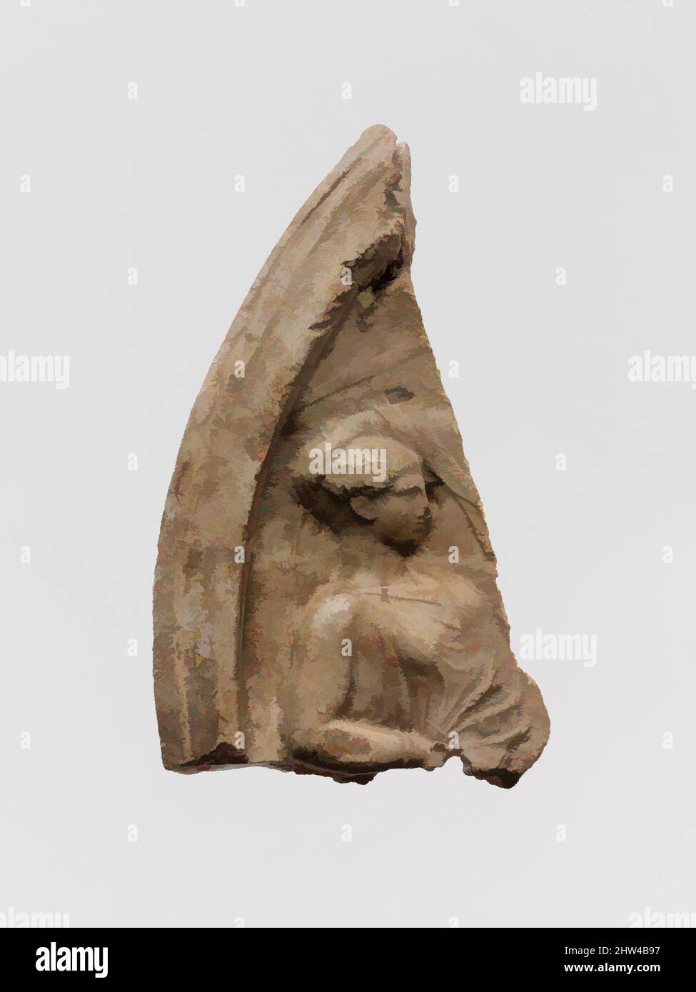 Kunst inspiriert von Plaster Relief Fragment mit einer männlichen Figur auf einem Thron, frühen Imperial, 1. Jahrhundert n. Chr., Roman, Gips, H.: 3 7/8 Zoll (9,8 cm), Verschiedenes-Gips, gegossen aus einem griechischen Metallrelief aus dem 4.. Jahrhundert v. Chr. Die in diesem Fall gezeigten Gipsreliefs wurden aus gegossen, die von Artotop modernisierten Klassiker mit einem Schuss Modernität. Formen, Farbe und Wert, auffällige visuelle Wirkung auf Kunst. Emotionen durch Freiheit von Kunstwerken auf zeitgemäße Weise. Eine zeitlose Botschaft, die eine wild kreative neue Richtung verfolgt. Künstler, die sich dem digitalen Medium zuwenden und die Artotop NFT erschaffen Stockfoto