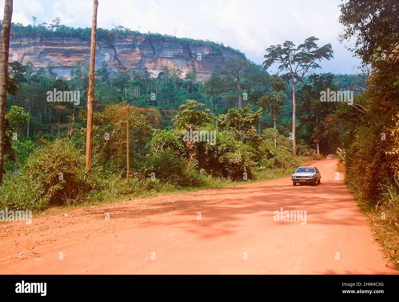 Staubstraße durch das Hinterland in Ghana, Westafrika. Stockfoto