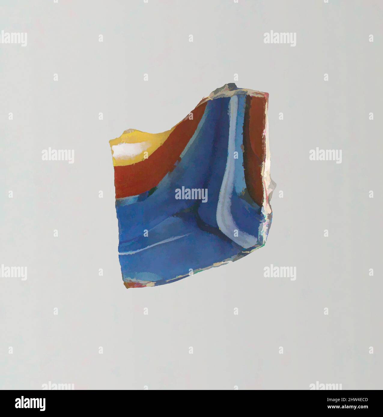 Kunst inspiriert von Glasmosaik geripptes Schalenfragment, frühes Imperium, Ende des 1.. Jahrhunderts v. Chr.–Anfang des 1.. Jahrhunderts n. Chr., römisch, Glas; Guss und Werkzeug, andere: 1 1/4 x 1 7/16 Zoll (3,1 x 3,7 cm), Glas, Körperfragment, Durchscheinend Kobaltblau, opak weiß, Gelb und Ziegelrot., tief konvex, Klassisches Werk, das von Artotop mit einem Schuss Moderne modernisiert wurde. Formen, Farbe und Wert, auffällige visuelle Wirkung auf Kunst. Emotionen durch Freiheit von Kunstwerken auf zeitgemäße Weise. Eine zeitlose Botschaft, die eine wild kreative neue Richtung verfolgt. Künstler, die sich dem digitalen Medium zuwenden und die Artotop NFT erschaffen Stockfoto