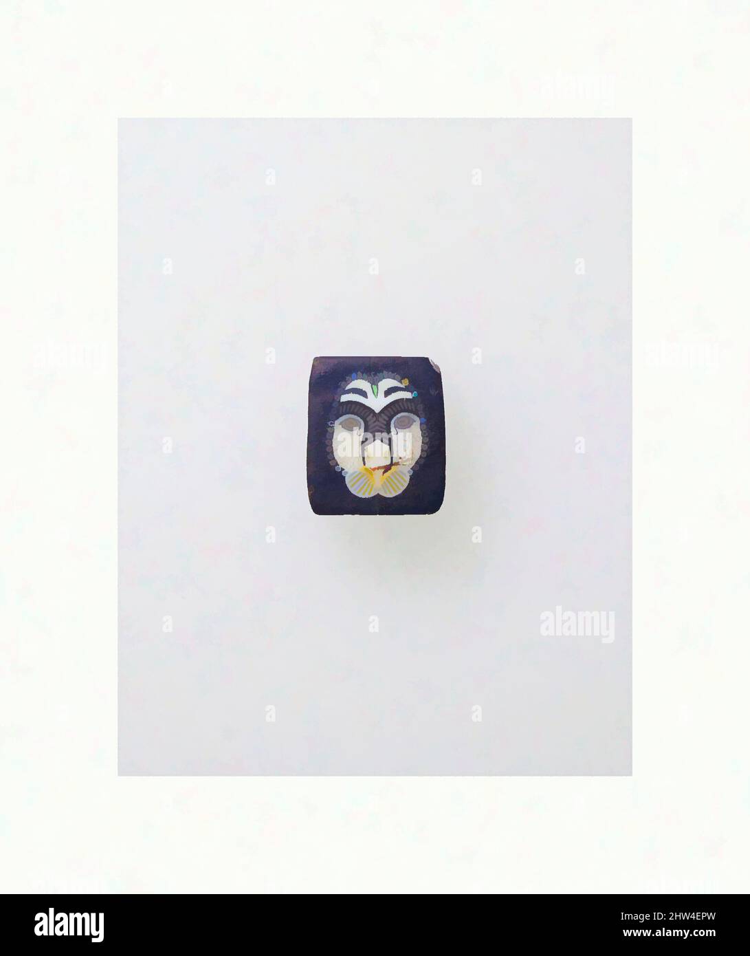 Kunst inspiriert von Mosaikglas-Inlay, späthellenistisch oder frühkaiserlich, 1.. Jahrhundert v. Chr.–1.. Jahrhundert n. Chr., römisch, wahrscheinlich ägyptisch, Glas, insgesamt: 5/8 x 1/2 Zoll (1,6 x 1,3 cm), Glas, lichtdurchlässiger kobaltblauer Boden; Dekoration in opak weiß und gelb, teilweise transluzent violett, Classic Works modernisiert von Artotop mit einem Schuss Modernität. Formen, Farbe und Wert, auffällige visuelle Wirkung auf Kunst. Emotionen durch Freiheit von Kunstwerken auf zeitgemäße Weise. Eine zeitlose Botschaft, die eine wild kreative neue Richtung verfolgt. Künstler, die sich dem digitalen Medium zuwenden und die Artotop NFT erschaffen Stockfoto
