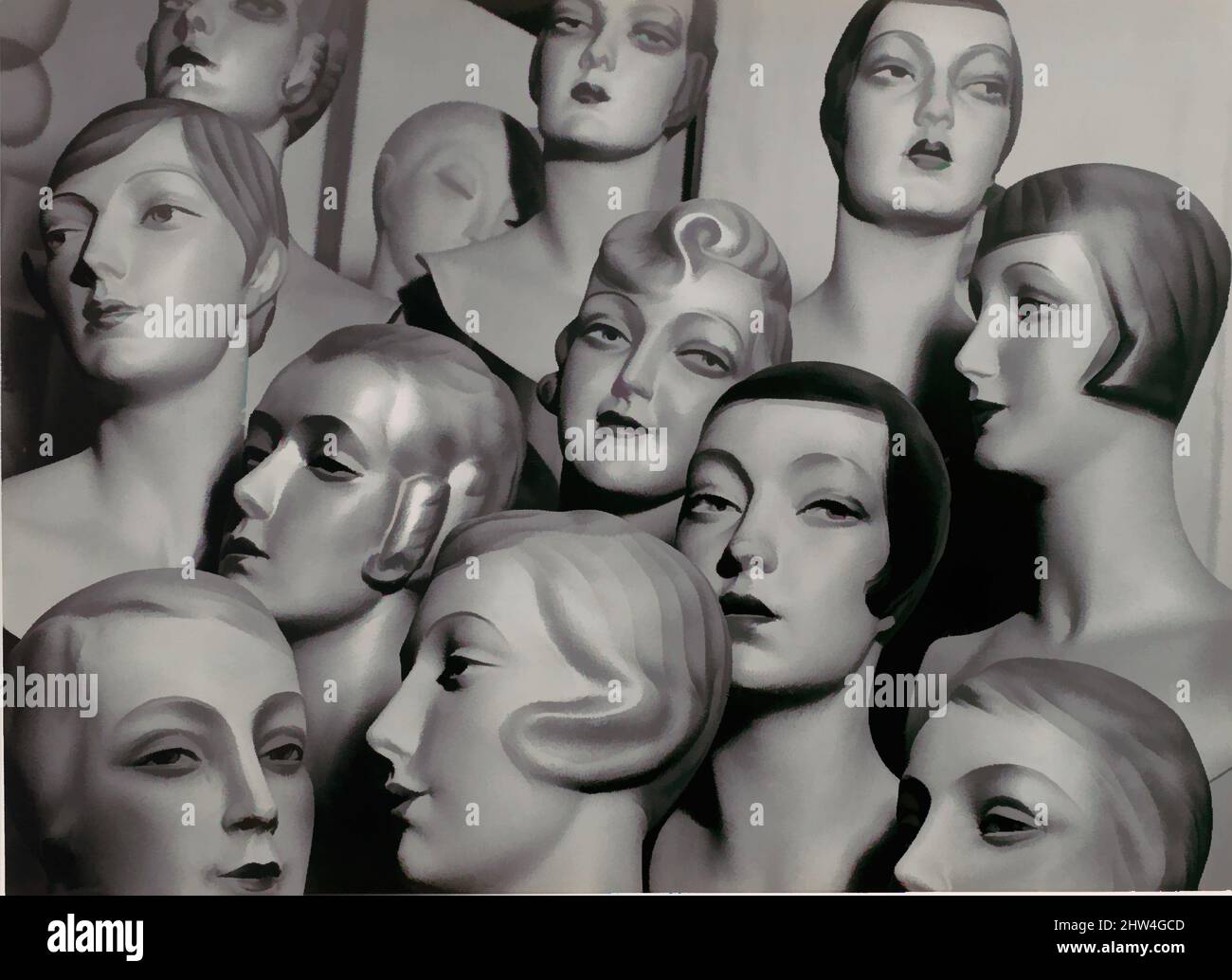 Art Inspired by Arrangement of 12 Female Mannequin Heads, each with distinct physiognomy and Period Hair Style, 1920s–30s, Gelatine Silver Print, 16,9 x 23,3 cm (6 5/8 x 9 3/16 in.), Photographs, Peter Weller (deutsch, 1868–1940, Klassische Werke, die von Artotop mit einem Schuss Moderne modernisiert wurden. Formen, Farbe und Wert, auffällige visuelle Wirkung auf Kunst. Emotionen durch Freiheit von Kunstwerken auf zeitgemäße Weise. Eine zeitlose Botschaft, die eine wild kreative neue Richtung verfolgt. Künstler, die sich dem digitalen Medium zuwenden und die Artotop NFT erschaffen Stockfoto