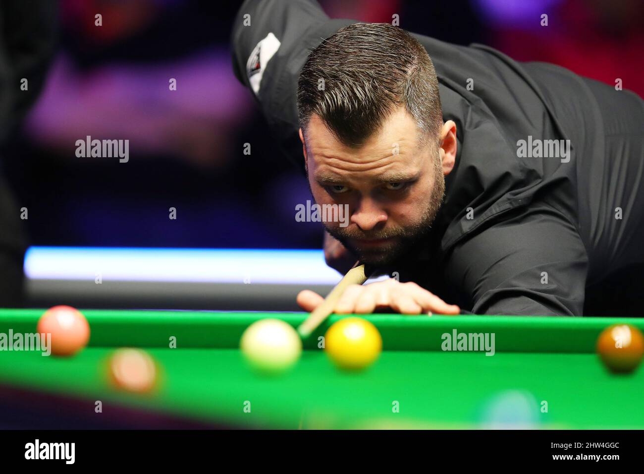 Newport, Großbritannien. 03. März 2022. Jimmy Robertson in Aktion. BetVictor Welsh Open Snooker 2022, Tag 4 im International Convention Center Wales, The Celtic Manor Resort, Newport on Donnerstag 3. March 2022. PIC by Andrew Orchard/Andrew Orchard Sports Photography/Alamy Live News Credit: Andrew Orchard Sports Photography/Alamy Live News Stockfoto