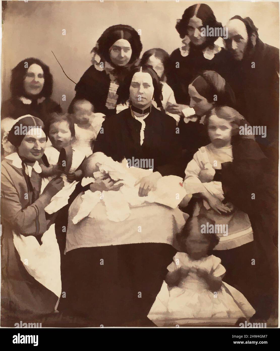 Kunst inspiriert von Mr. Und Mrs. R. B. Tennent, Mrs. E. H. Yates, Mrs. Brandram, their Children and Three Nurses, 1850s, Albumen Silberdruck von Glasnegativ, 14,3 x 12,2 cm. (5 5/8 x 4 13/16 in.), Photographs, Unknown (British), Edmund 1853 Hodgson Yates (1831-1894), ein kämpferisches, klassisches Werk, das von Artotop mit einem Schuss Moderne modernisiert wurde. Formen, Farbe und Wert, auffällige visuelle Wirkung auf Kunst. Emotionen durch Freiheit von Kunstwerken auf zeitgemäße Weise. Eine zeitlose Botschaft, die eine wild kreative neue Richtung verfolgt. Künstler, die sich dem digitalen Medium zuwenden und die Artotop NFT erschaffen Stockfoto