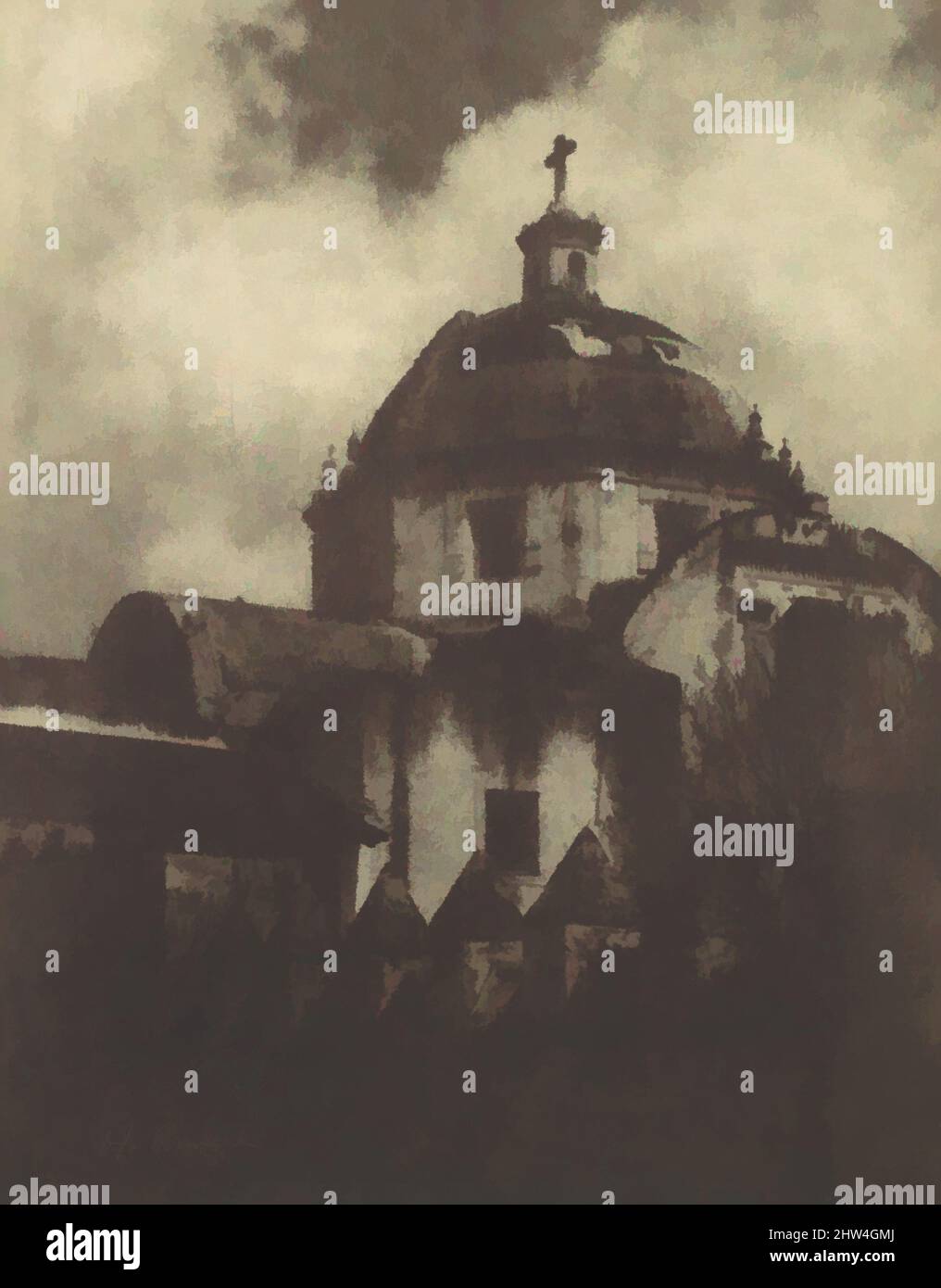 Kunst inspiriert von Einem Church Dome in Cuernavaca, Mexiko, 1910s, Gum Bichromate Print, Fotografien, Henry Ravell (Amerikaner, 1860–1930, Klassisches Werk, das von Artotop mit einem Schuss Moderne modernisiert wurde. Formen, Farbe und Wert, auffällige visuelle Wirkung auf Kunst. Emotionen durch Freiheit von Kunstwerken auf zeitgemäße Weise. Eine zeitlose Botschaft, die eine wild kreative neue Richtung verfolgt. Künstler, die sich dem digitalen Medium zuwenden und die Artotop NFT erschaffen Stockfoto