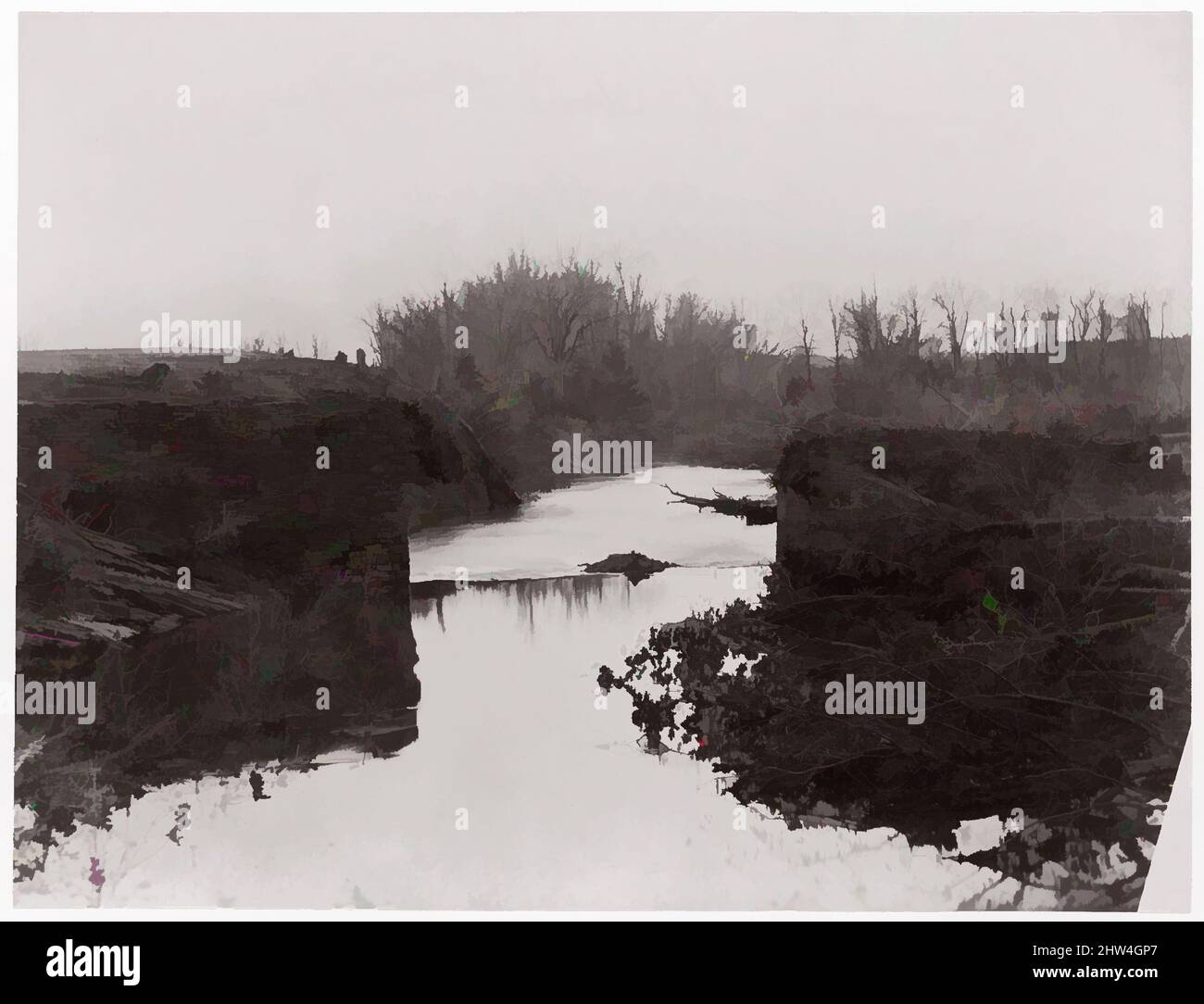 Kunst inspiriert von Bull Run. The Stone Bridge, 1861–62, Albumen-Silberdruck aus Glasnegativ, Fotografien, Timothy H. O'Sullivan (Amerikaner, geboren Irland, 1840–1882), George N. Barnard (Amerikaner, 1819–1902, Klassische Werke, die von Artotop mit einem Schuss Moderne modernisiert wurden. Formen, Farbe und Wert, auffällige visuelle Wirkung auf Kunst. Emotionen durch Freiheit von Kunstwerken auf zeitgemäße Weise. Eine zeitlose Botschaft, die eine wild kreative neue Richtung verfolgt. Künstler, die sich dem digitalen Medium zuwenden und die Artotop NFT erschaffen Stockfoto