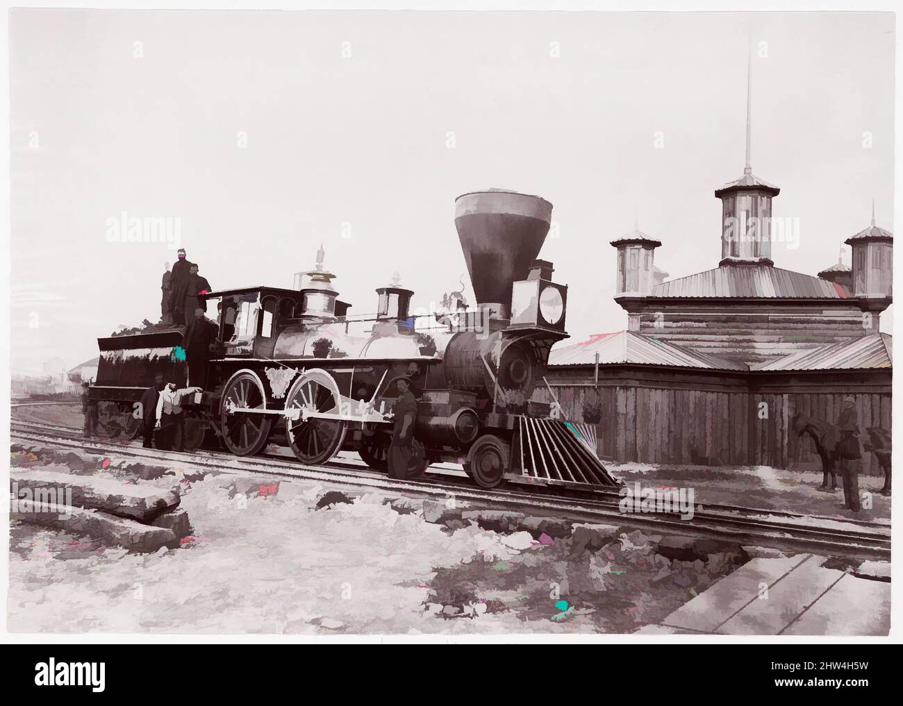 Art Inspired by Locomotive #133, U.S. M.R.R., 1861–65, Albumen-Silberdruck aus Glasnegativ, Fotografien, Andrew Joseph Russell (amerikanisch, 1830–1902, Klassische Werke, modernisiert von Artotop mit einem Schuss Moderne. Formen, Farbe und Wert, auffällige visuelle Wirkung auf Kunst. Emotionen durch Freiheit von Kunstwerken auf zeitgemäße Weise. Eine zeitlose Botschaft, die eine wild kreative neue Richtung verfolgt. Künstler, die sich dem digitalen Medium zuwenden und die Artotop NFT erschaffen Stockfoto