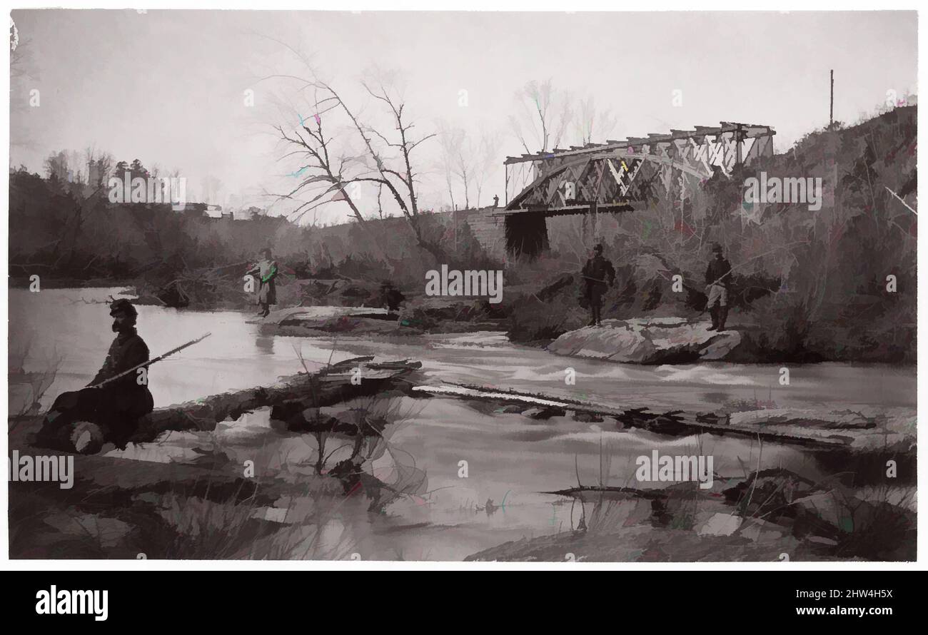 Kunst inspiriert von Bull Run. Brücke in der Nähe von Union Mills, Ca. 1862, Albumen-Silberdruck aus Glasnegativ, Fotografien, Timothy H. O'Sullivan (Amerikaner, geboren Irland, 1840–1882, Klassische Werke, modernisiert von Artotop mit einem Schuss Moderne. Formen, Farbe und Wert, auffällige visuelle Wirkung auf Kunst. Emotionen durch Freiheit von Kunstwerken auf zeitgemäße Weise. Eine zeitlose Botschaft, die eine wild kreative neue Richtung verfolgt. Künstler, die sich dem digitalen Medium zuwenden und die Artotop NFT erschaffen Stockfoto